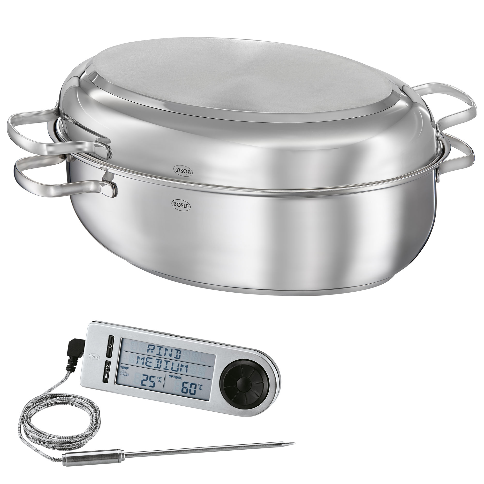 Set -  Roaster oval ELEGANCE with coating and Thermometer digital