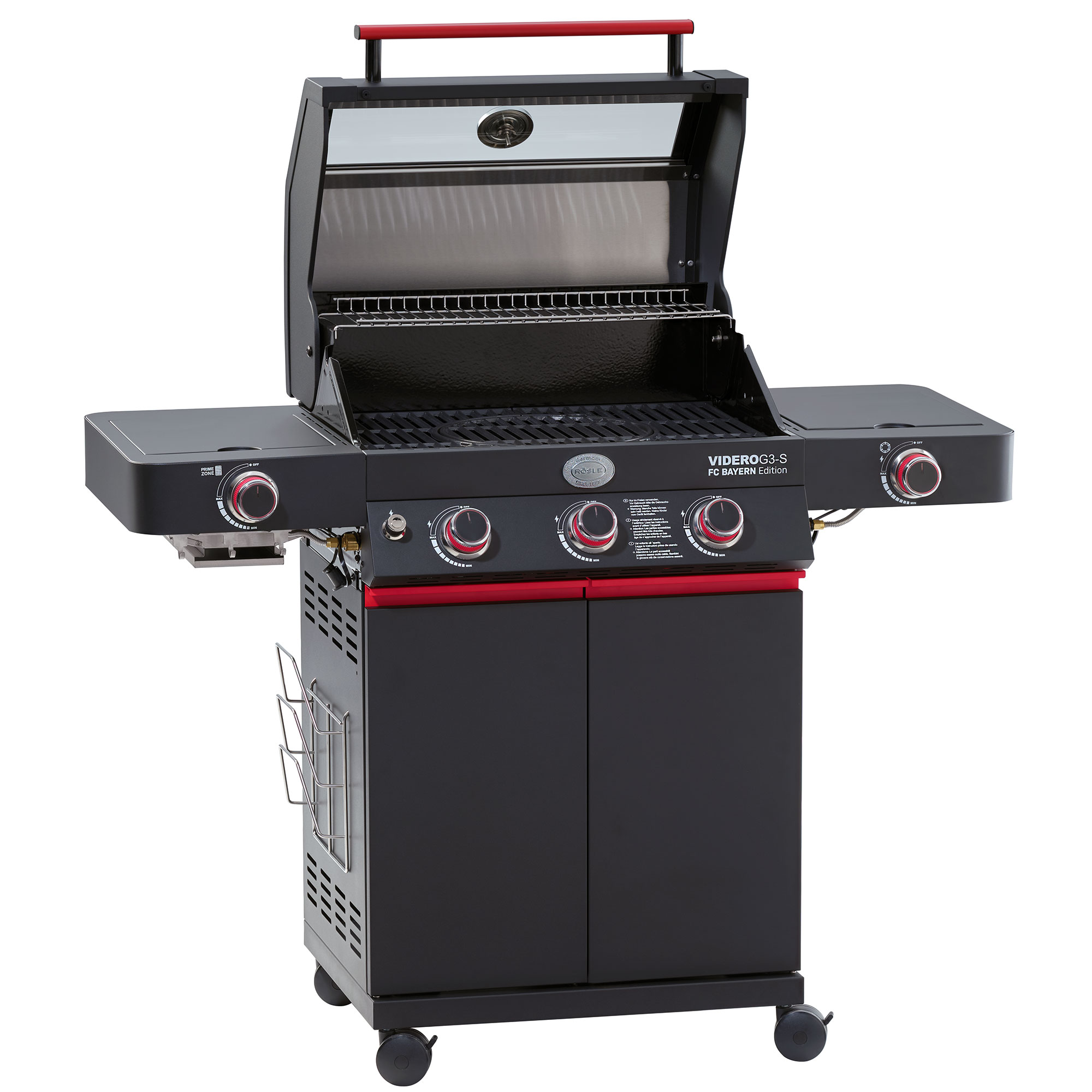 RÖSLE Gasgrill Videro G3-S Gasgrill Videro G3-S in Schwarz mit roten Akzenten, zwei Seitenablagen und drei Brennern,...