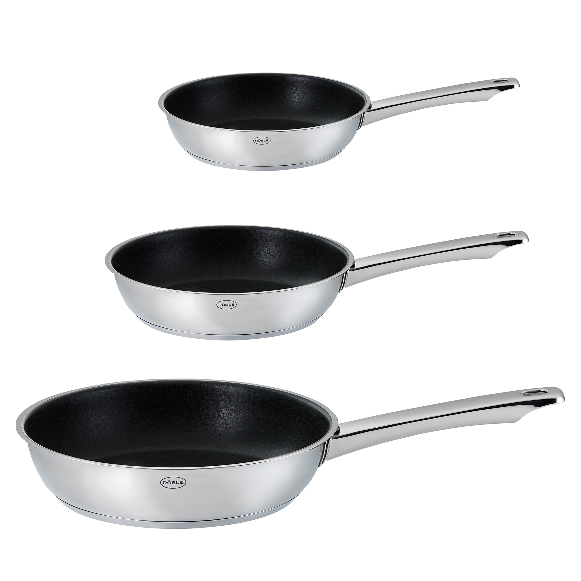 RÖSLE Pfannen-Set 'Moments', 3-teilig Pfannen-Set 'Moments', 3-teilig, aus Edelstahl mit Antihaftbeschichtung, verschiedene Größen