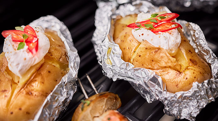 Baked potatoes with sour cream dip