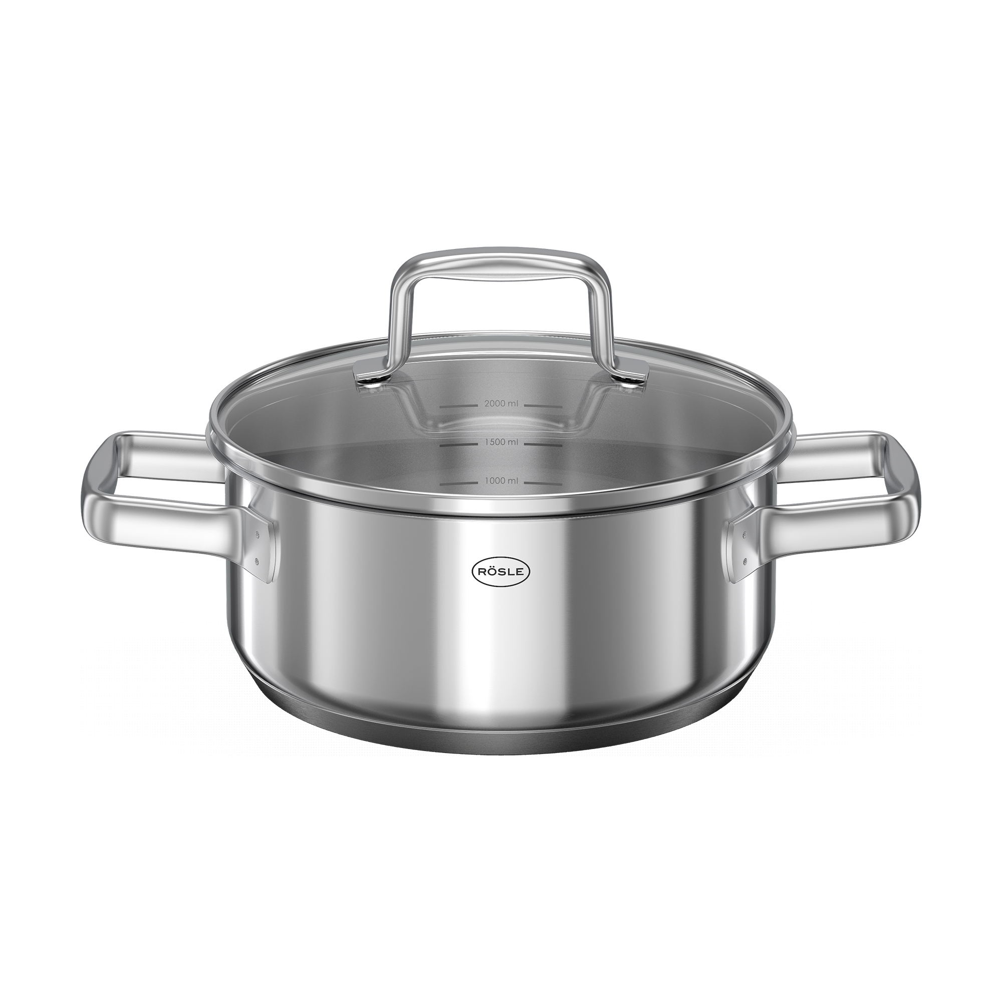 RÖSLE Bratentopf 20 cm aus Edelstahl Bratentopf, 20 cm, aus Edelstahl, mit Glasdeckel und zwei Griffen
