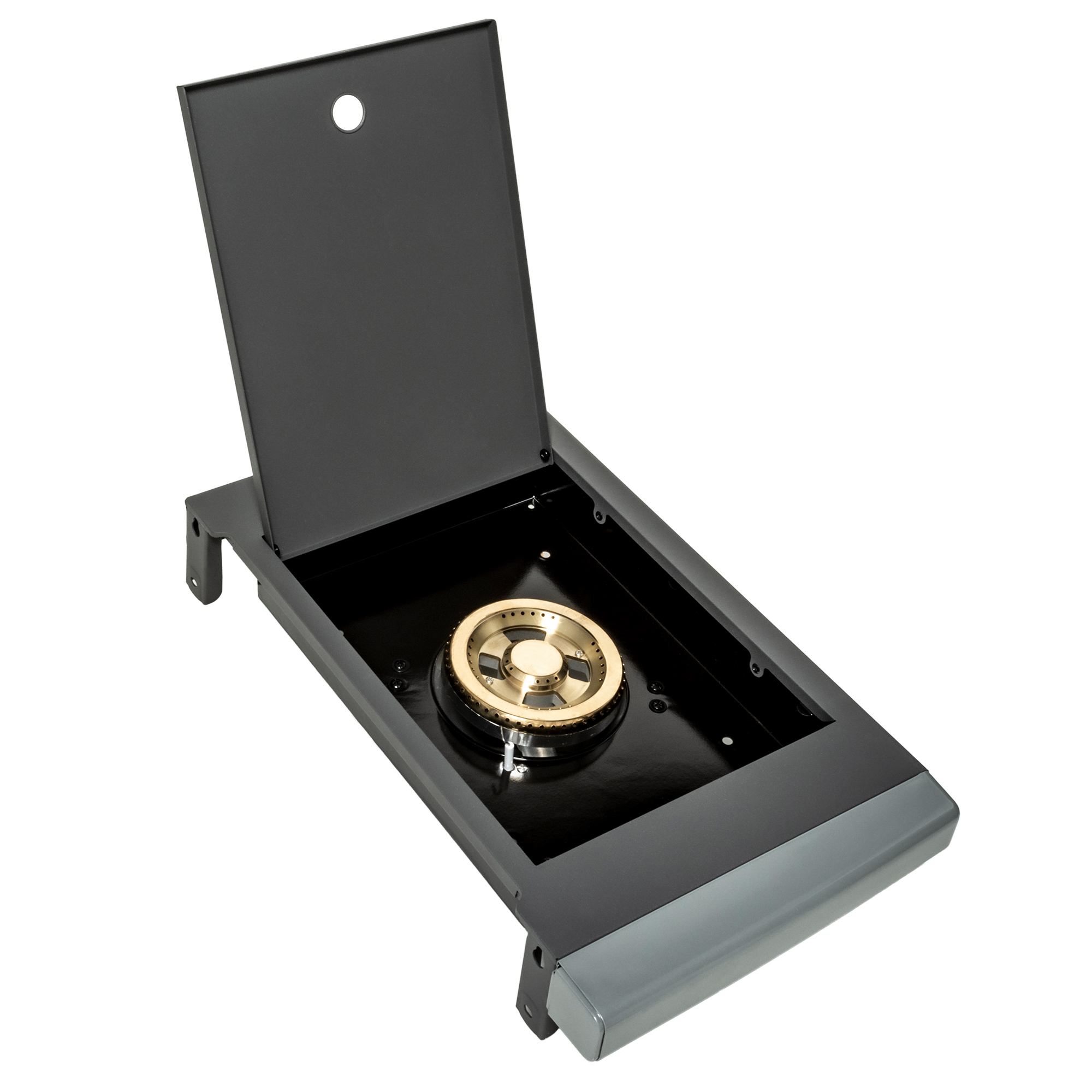 RÖSLE Ablagetisch mit Seitenbrenner Ablagetisch mit integriertem Seitenbrenner, schwarz, rechteckig, aus Metall, mit abnehmbarem...