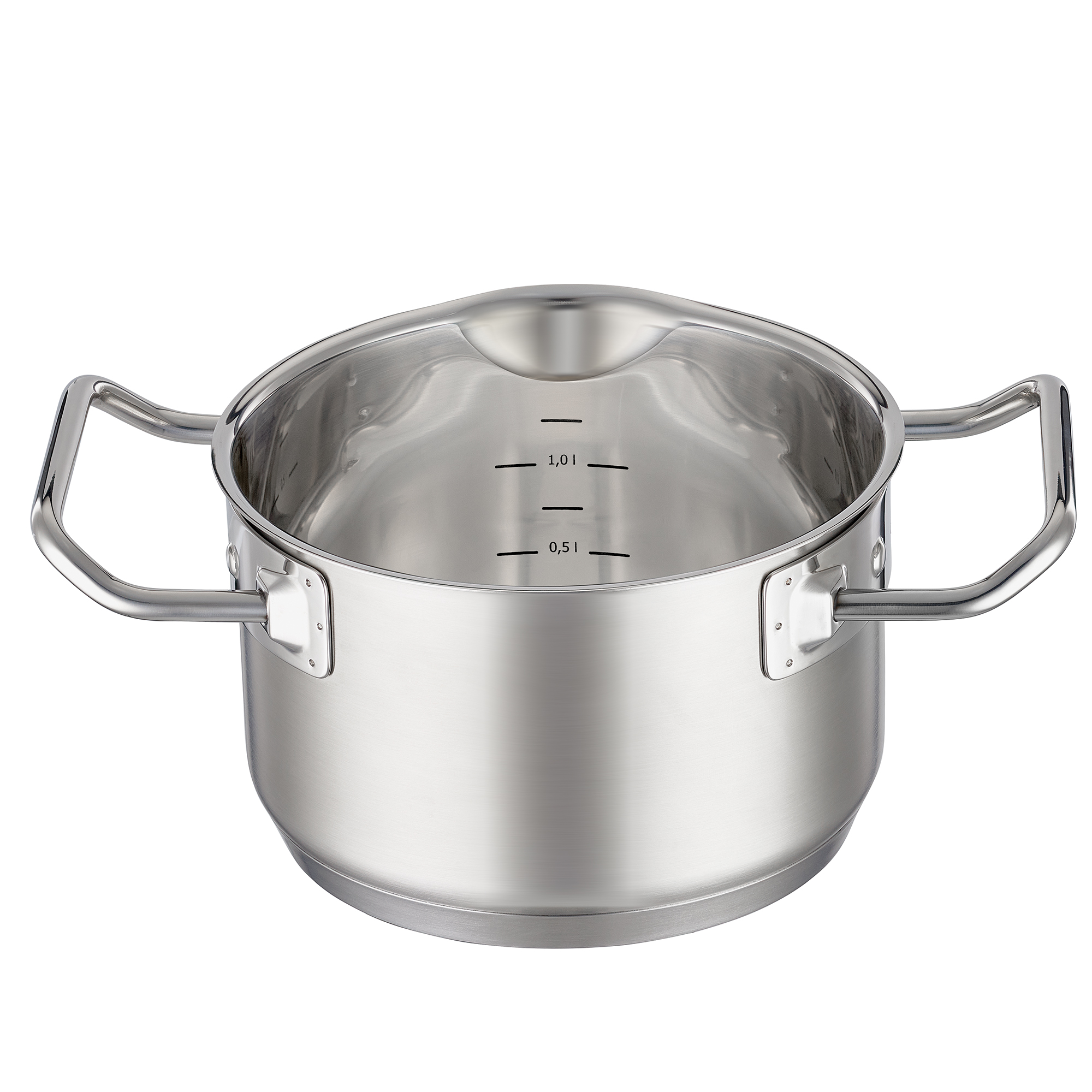 RÖSLE Edelstahl Kochtopf 16 cm Kochtopf, 16 cm, aus Edelstahl, mit zwei Griffen und Innenmessskala.