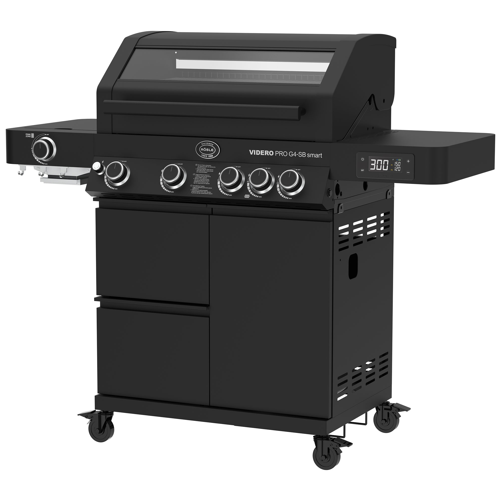 RÖSLE Gasgrill Videro G4-SB smart Gasgrill Videro G4-SB smart, schwarz, mit vier Brennern und Seitenablage, mobilem Untergestell.