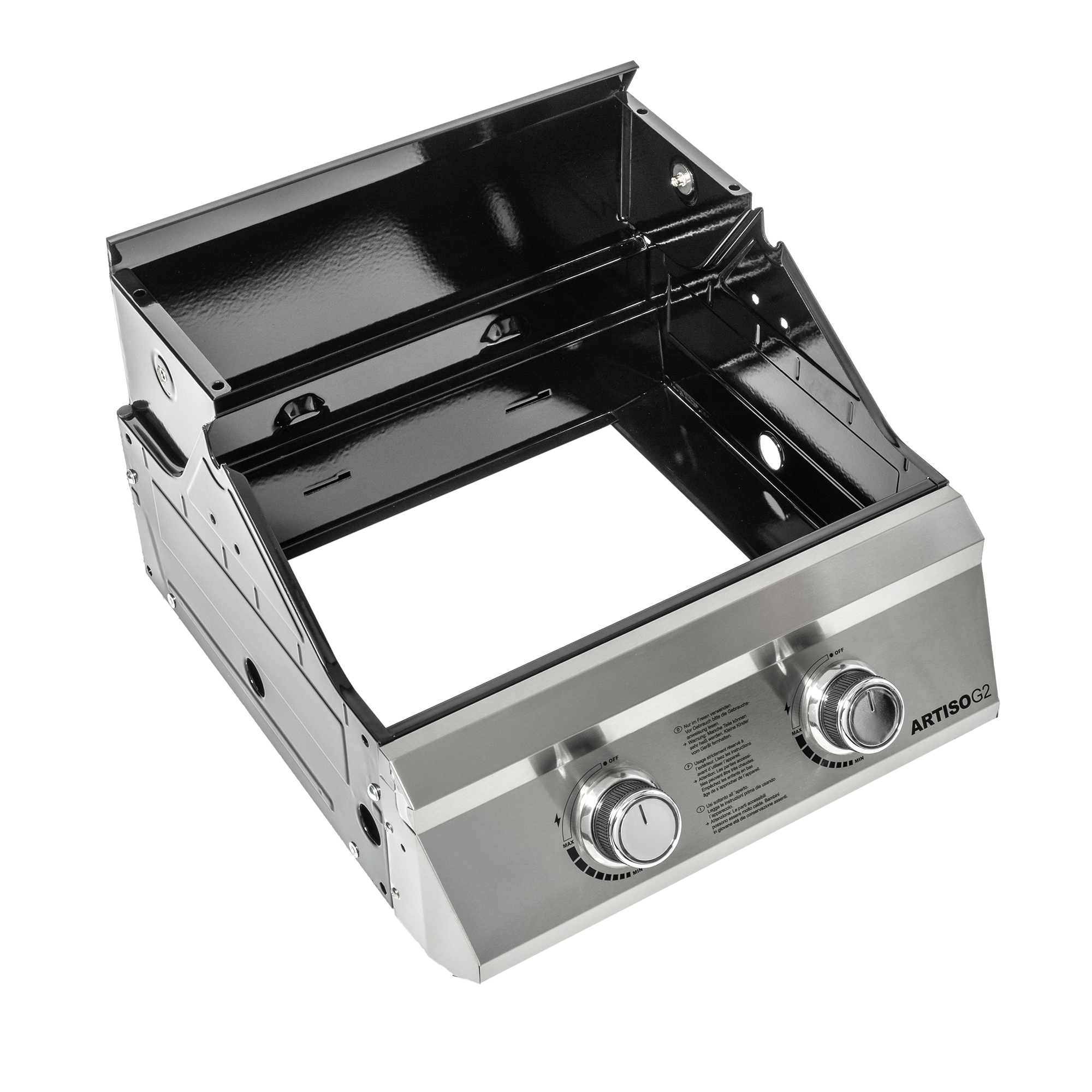 RÖSLE combustion chamber for barbecue Combustion chamber for grill, made of stainless steel, with two control dials, black and silver.