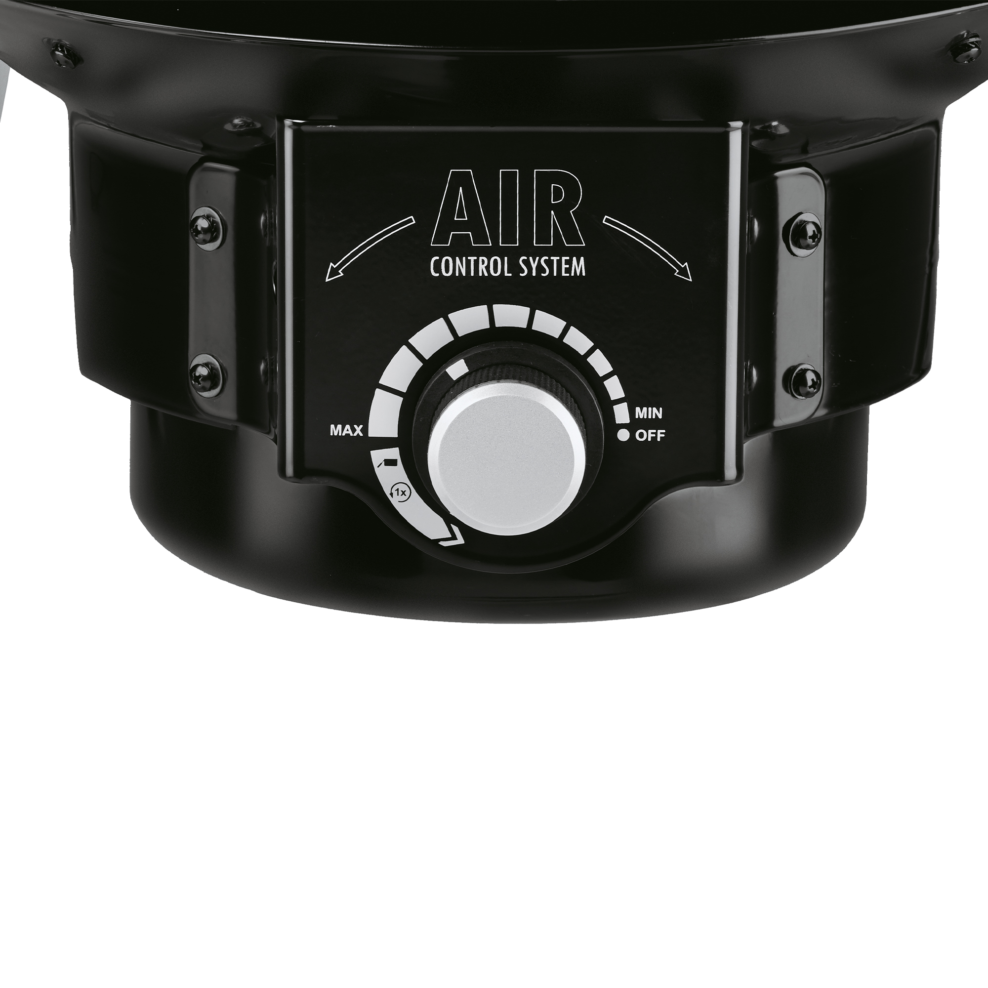 Detailed view of the air control system of the RÖSLE kettle barbecue Charcoal kettle barbecue No. 1 AIR F60, detailed view of the air control system with rotary...