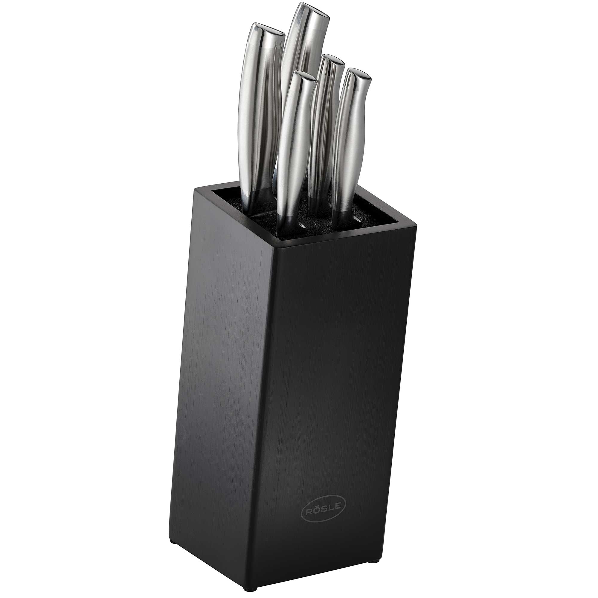 RÖSLE Basic Line Messerblock Messerblock der Basic Line mit fünf Edelstahlmessern in schwarzem Holzblock.