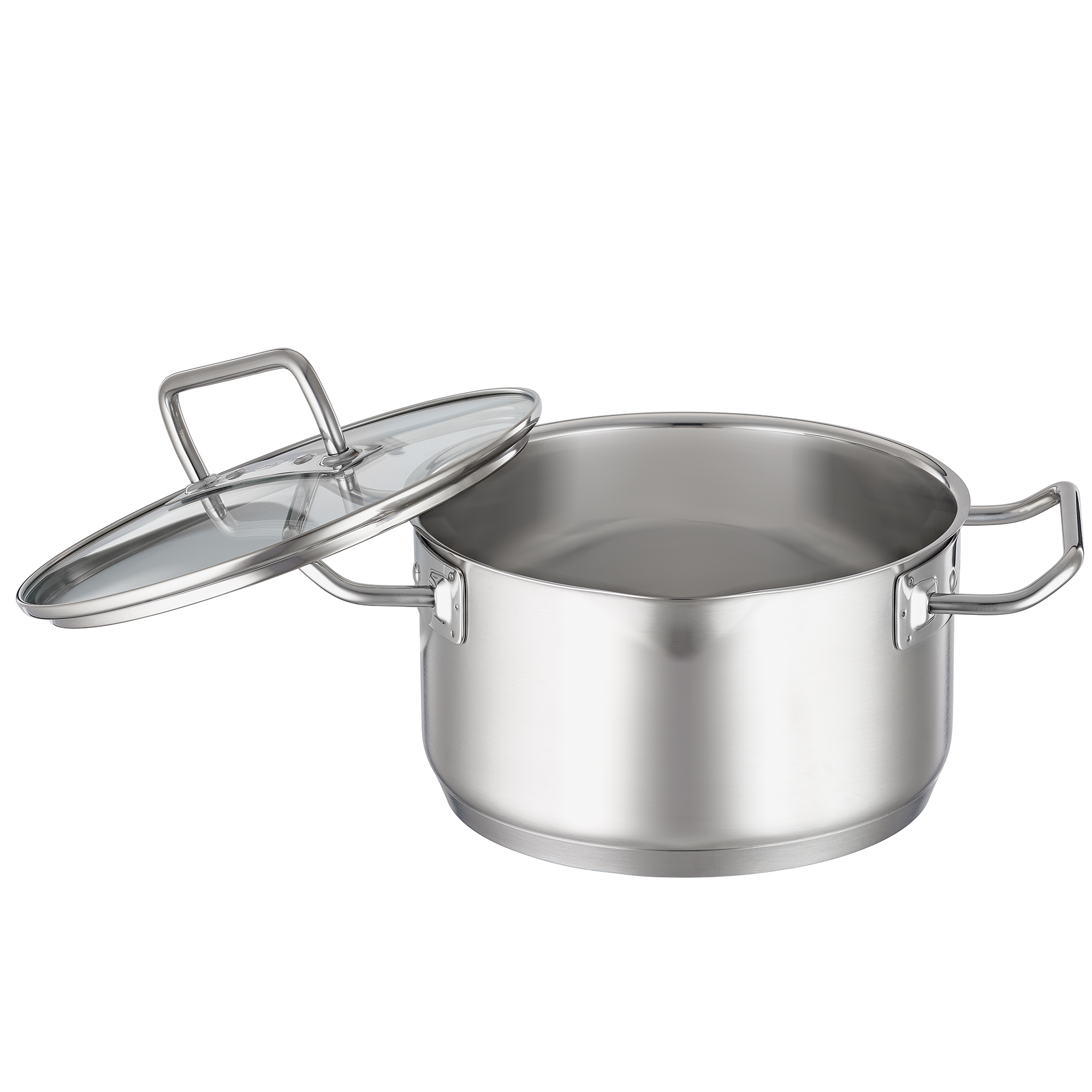 RÖSLE Edelstahl Kochtopf mit Glasdeckel Kochtopf, 20 cm, aus Edelstahl, mit Glasdeckel und zwei seitlichen Griffen