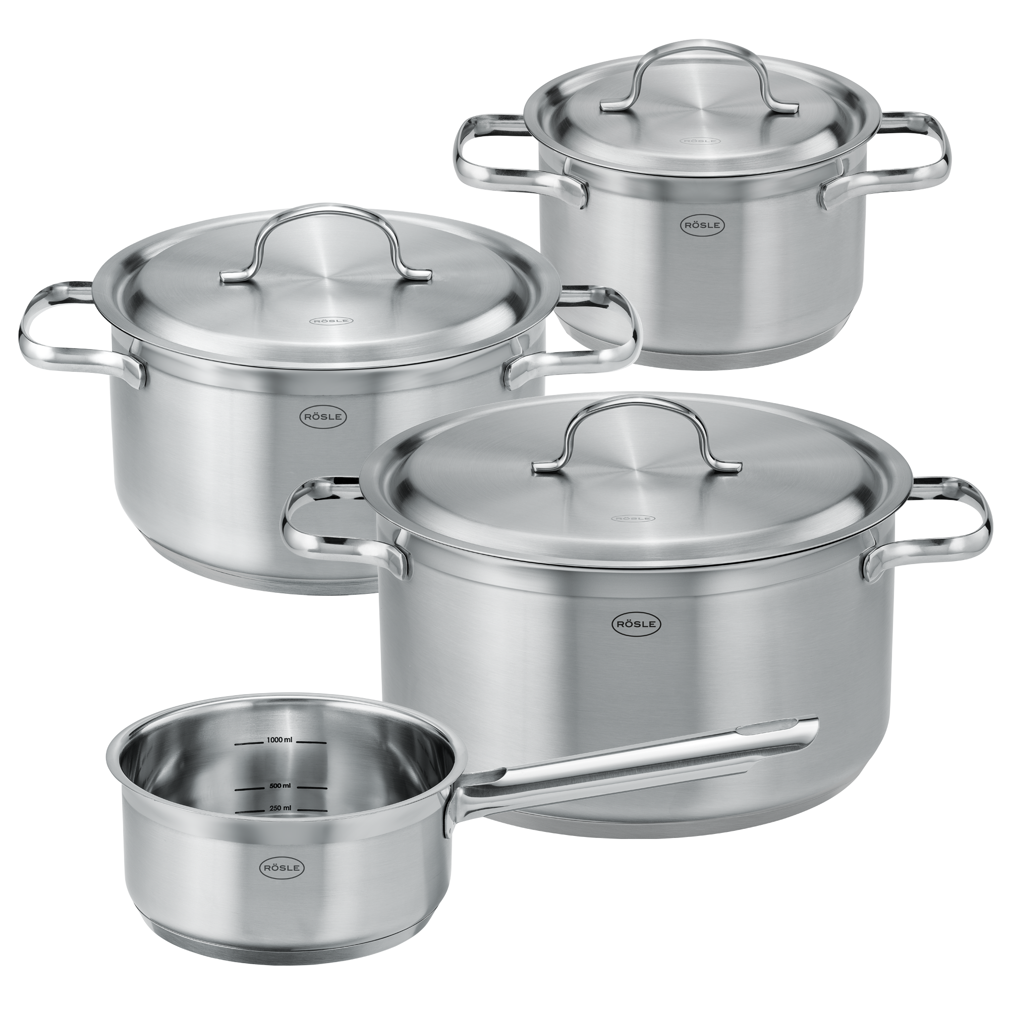 RÖSLE Topf-Set Pureelements Topf-Set Pureelements, 4-teilig, aus Edelstahl, mit Deckeln und ergonomischen Griffen