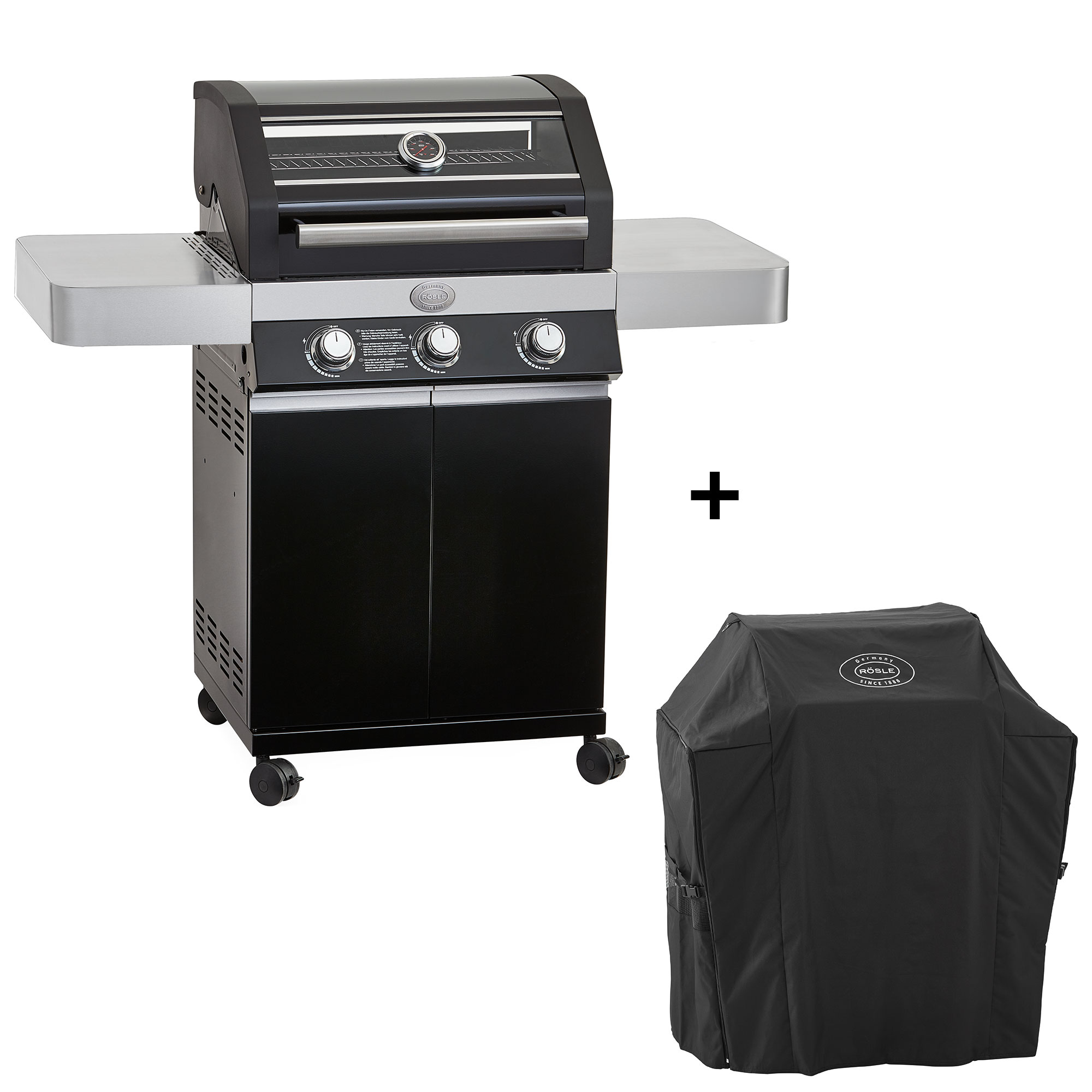 Gas Grill BBQ-Station VIDERO G3 Pure black 50mbar incl. Cover
