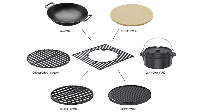 Various inserts for the Vario grill rack system