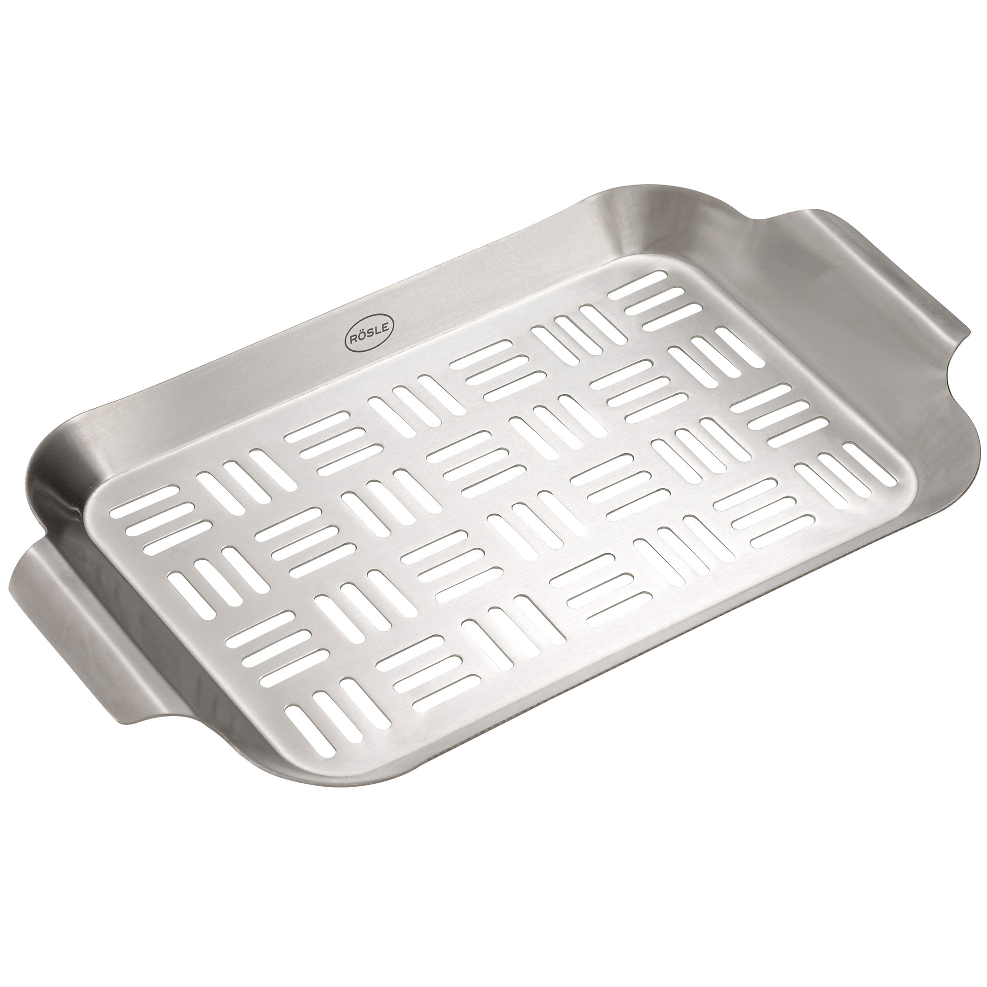 RÖSLE Edelstahl-Gemüseschale Gemüseschale aus Edelstahl, rechteckig, gelocht, für Grill und BBQ.