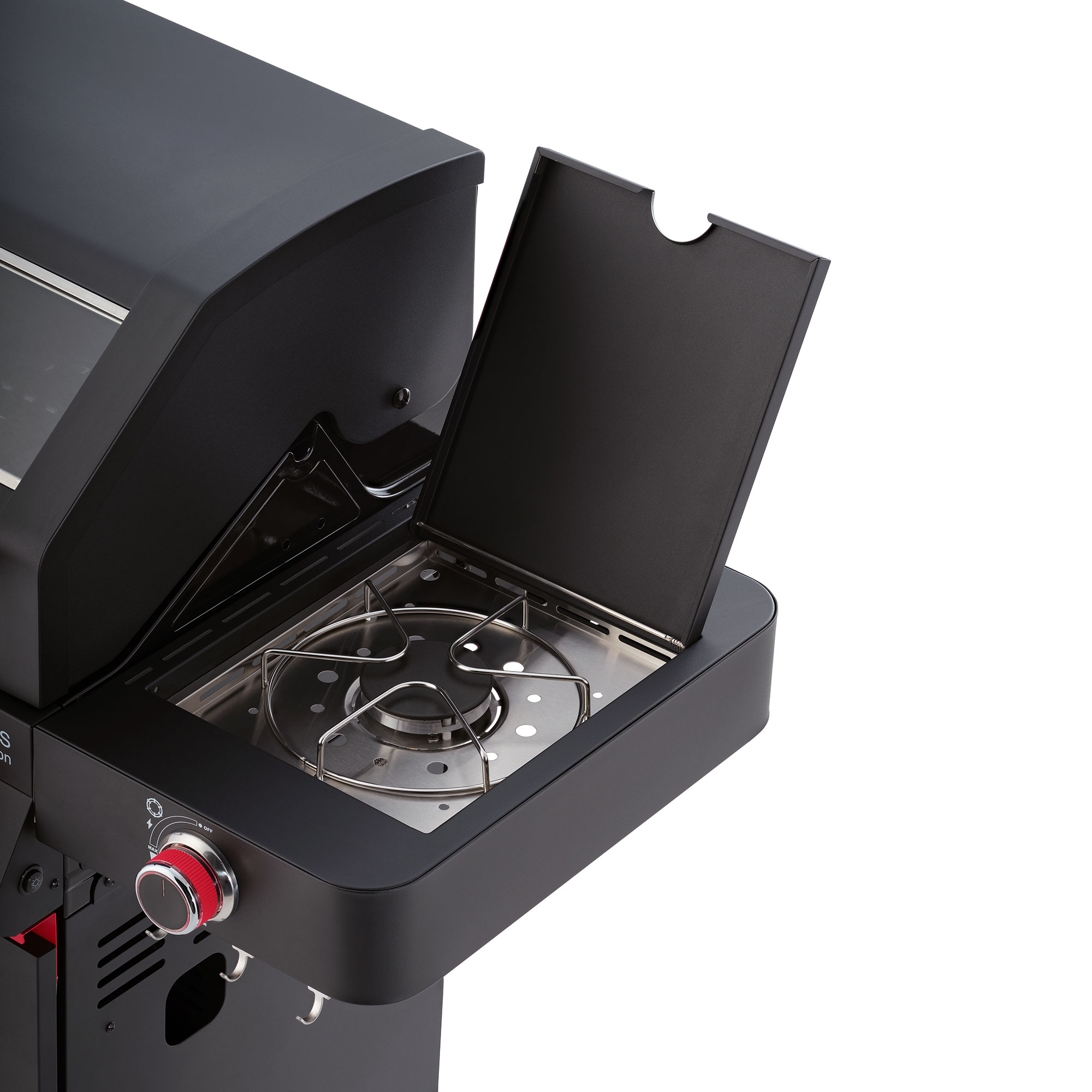 RÖSLE Gasgrill Videro G4-S mit Seitenbrenner Gasgrill BBQ Station Videro G4-S mit geöffnetem Seitenbrenner und Grillfläche.