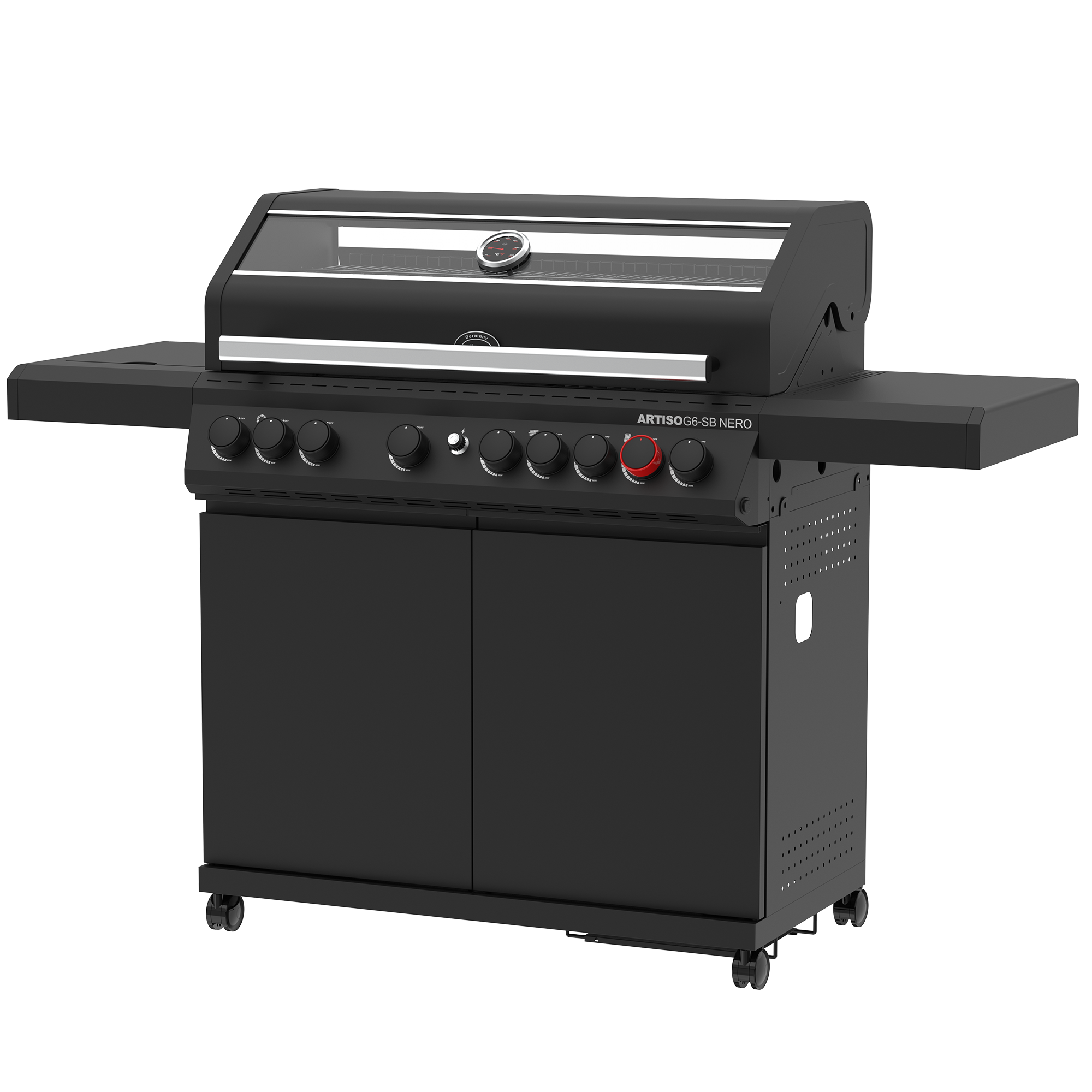 Artiso G6 Nero Gasgrill, schwarz, mit sechs Brennern und seitlichem Ablagetisch