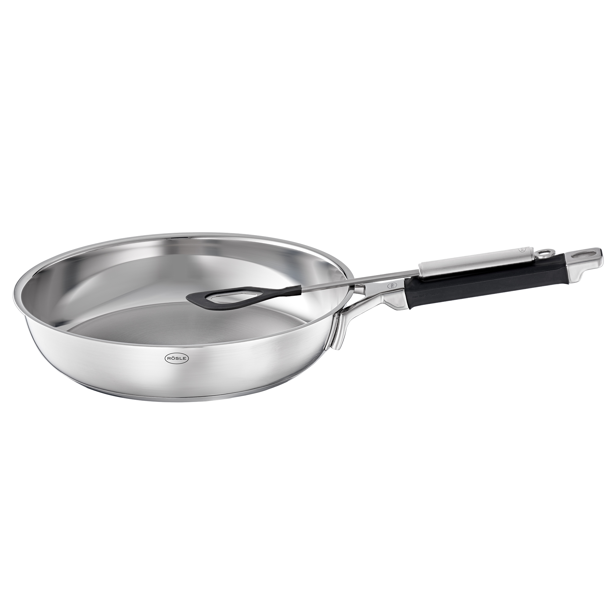 RÖSLE stainless steel frying pan 28 cm Frying pan, 28 cm, stainless steel, flat rim, with black handle