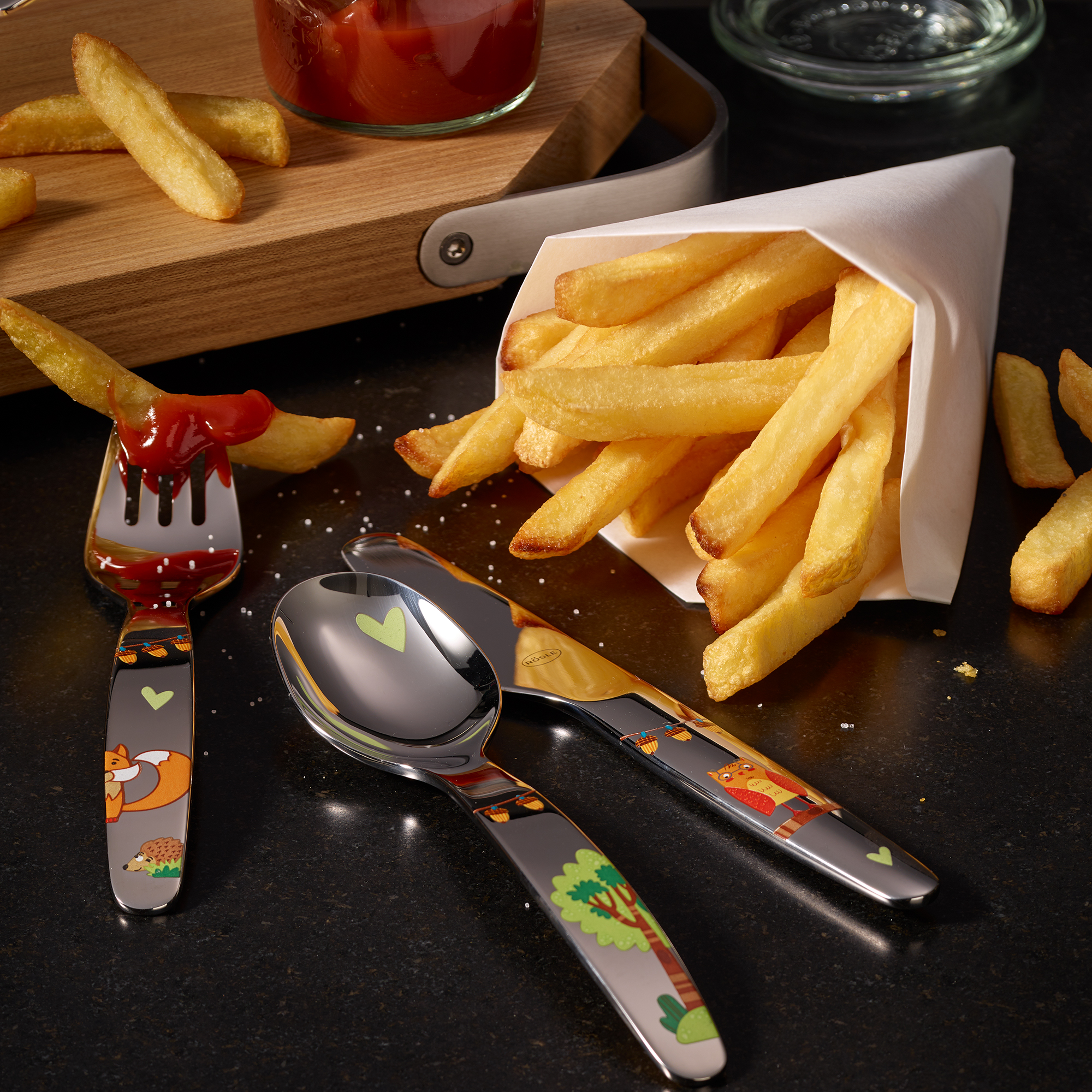 RÖSLE Kinderbesteck 'Waldfreunde' Kinderbesteck 'Waldfreunde' aus Edelstahl mit bunten Tiermotiven, bestehend aus Gabel und...