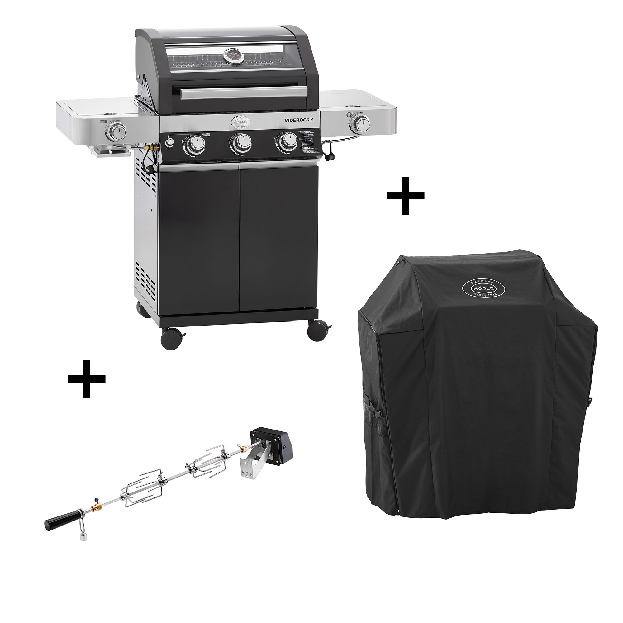 Gas grill BBQ station VIDERO G3-S Vario+ 50 mbar incl. cover and rotisserie