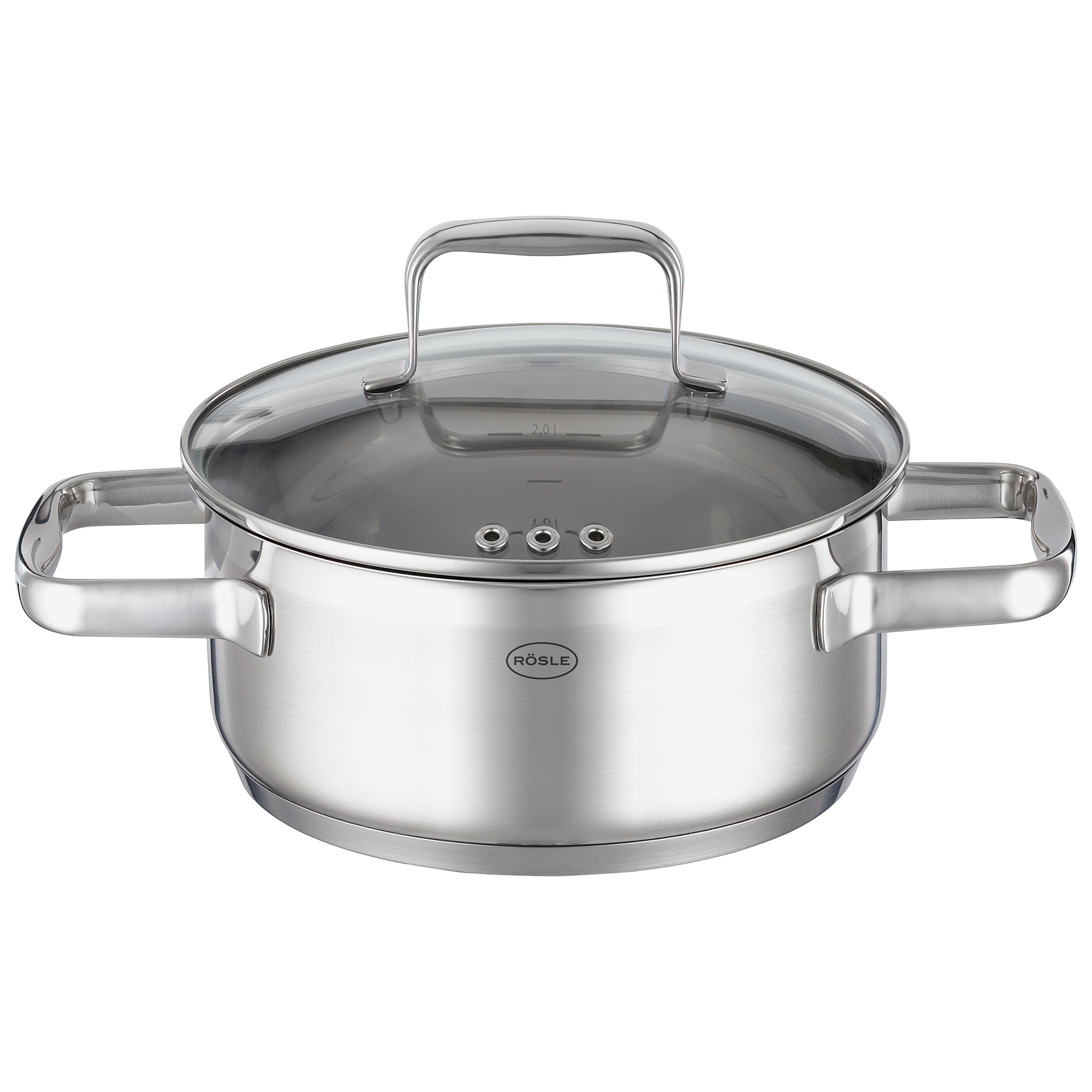 RÖSLE stainless steel roasting pan Frying pan, 20 cm, stainless steel, with glass lid and two handles