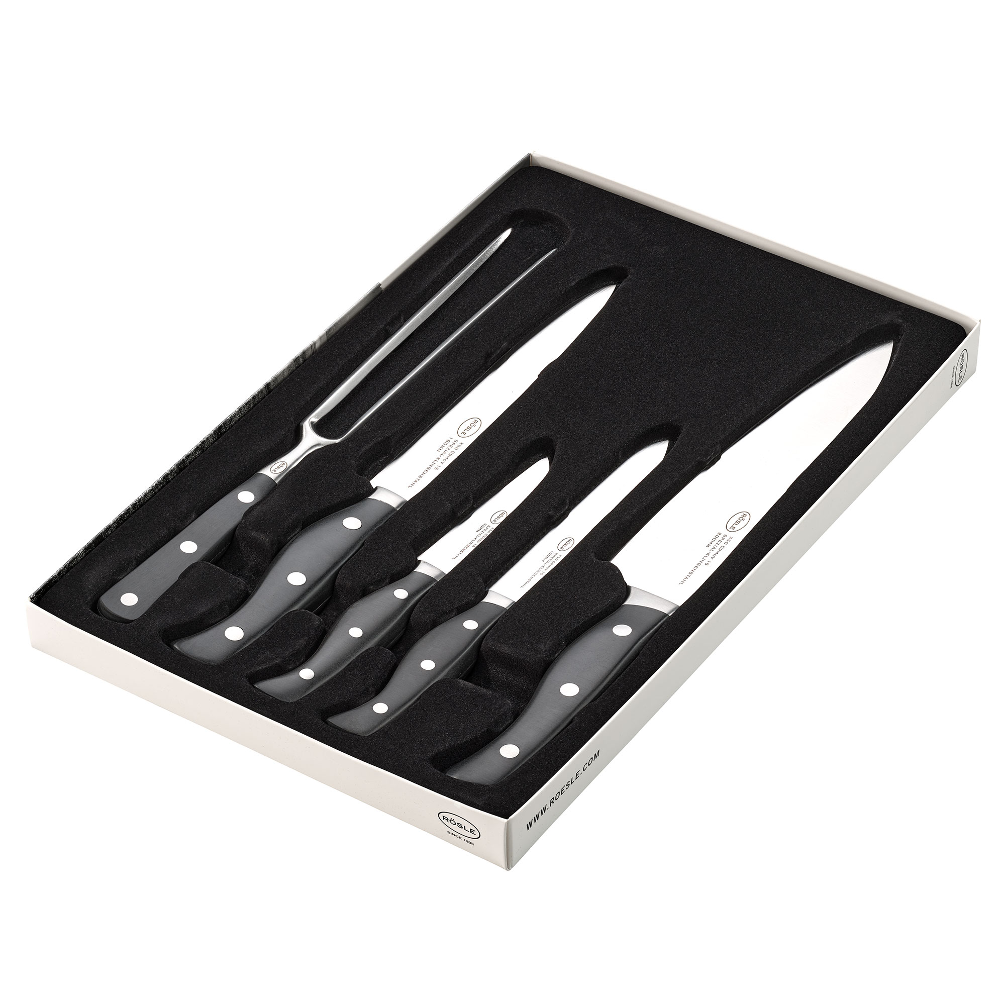 RÖSLE Messerset PURA Messerset PURA mit fünf Messern und einer Tranchiergabel in einer schwarzen Geschenkbox.