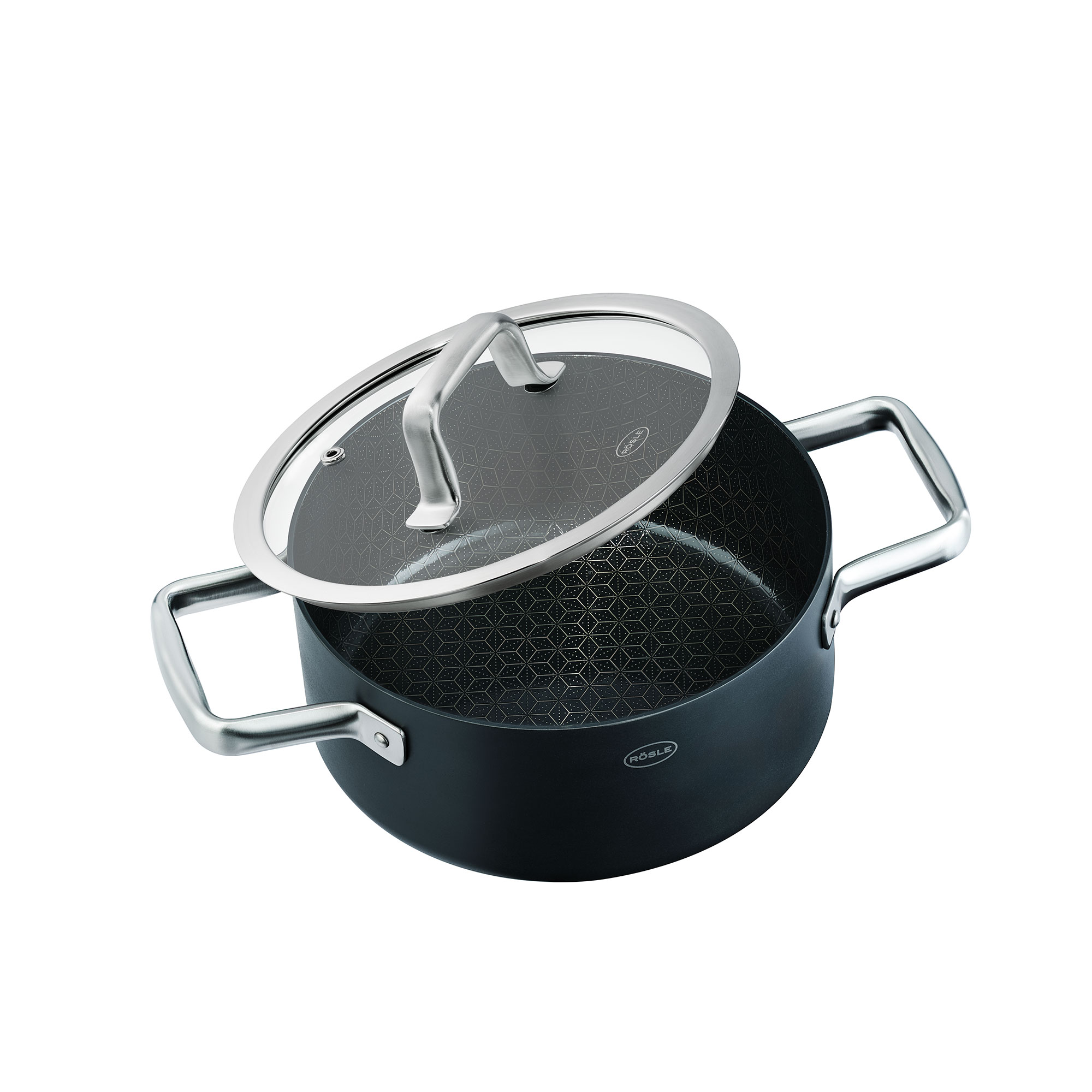 Kochtopf EBONIC Ø 24 cm Kochtopf aus Mehrschichtmaterial mit Keramikbeschichtung ProNero, Ø 24 cm, geöffneter Deckel