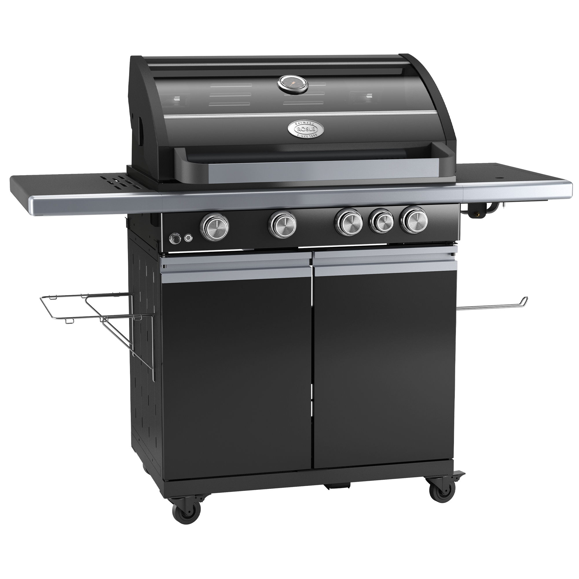 RÖSLE Gasgrill Magnum G4 Gasgrill BBQ Station Magnum G4, schwarz, mit vier Brennern und seitlichem Ablagetisch.