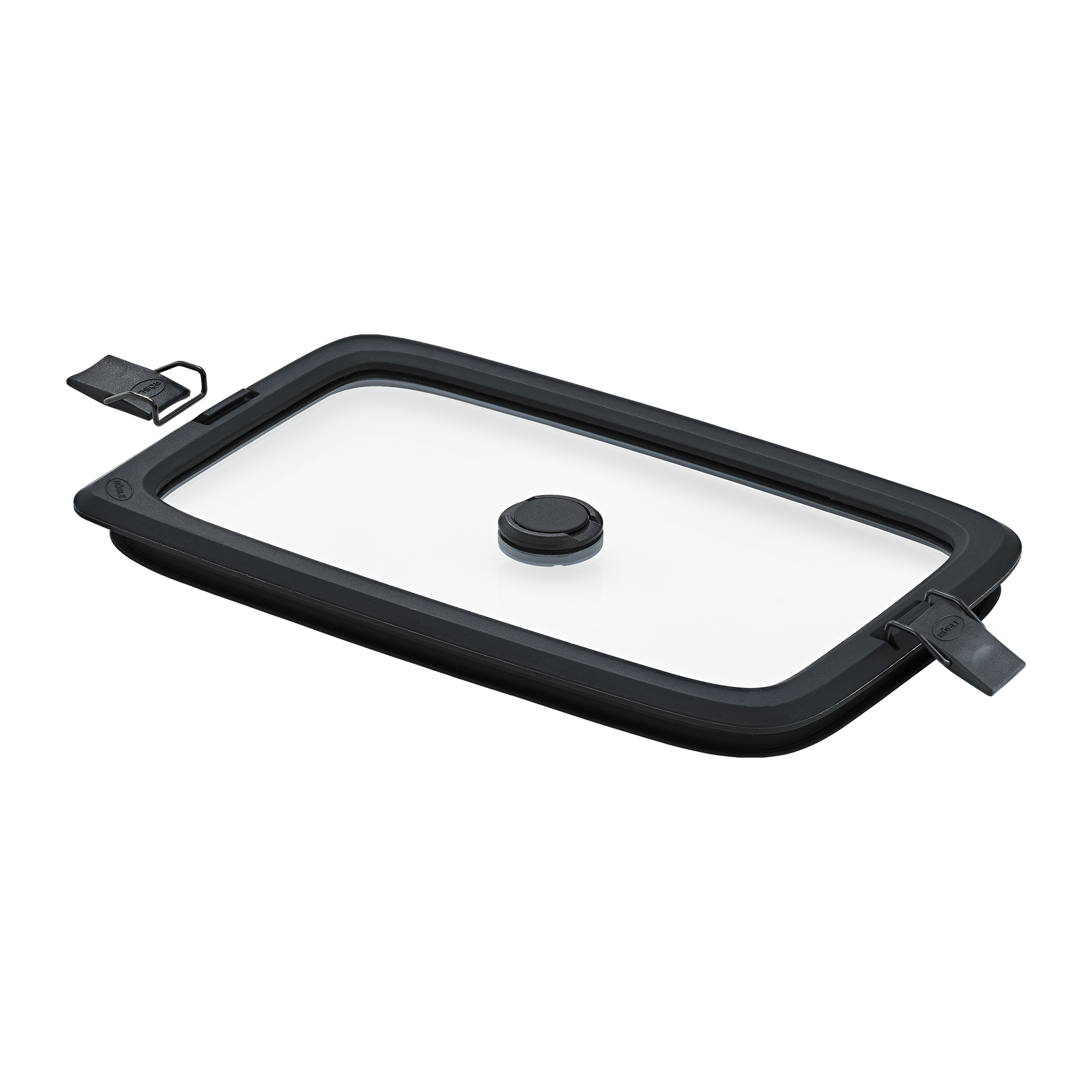 RÖSLE Vakuumdeckel, rechteckig, 0,6l Vakuumdeckel, rechteckig, 0,6l, schwarz, aus Kunststoff, mit Ventil und Clips zur Versiegelung.