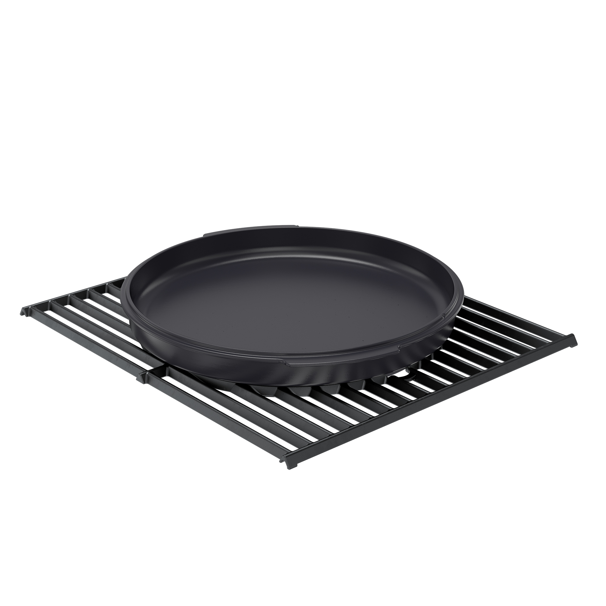 RÖSLE Dutch Oven 35 cm Dutch Oven, 35 cm, runde, schwarze Keramikform auf einem schwarzen Grillrost.