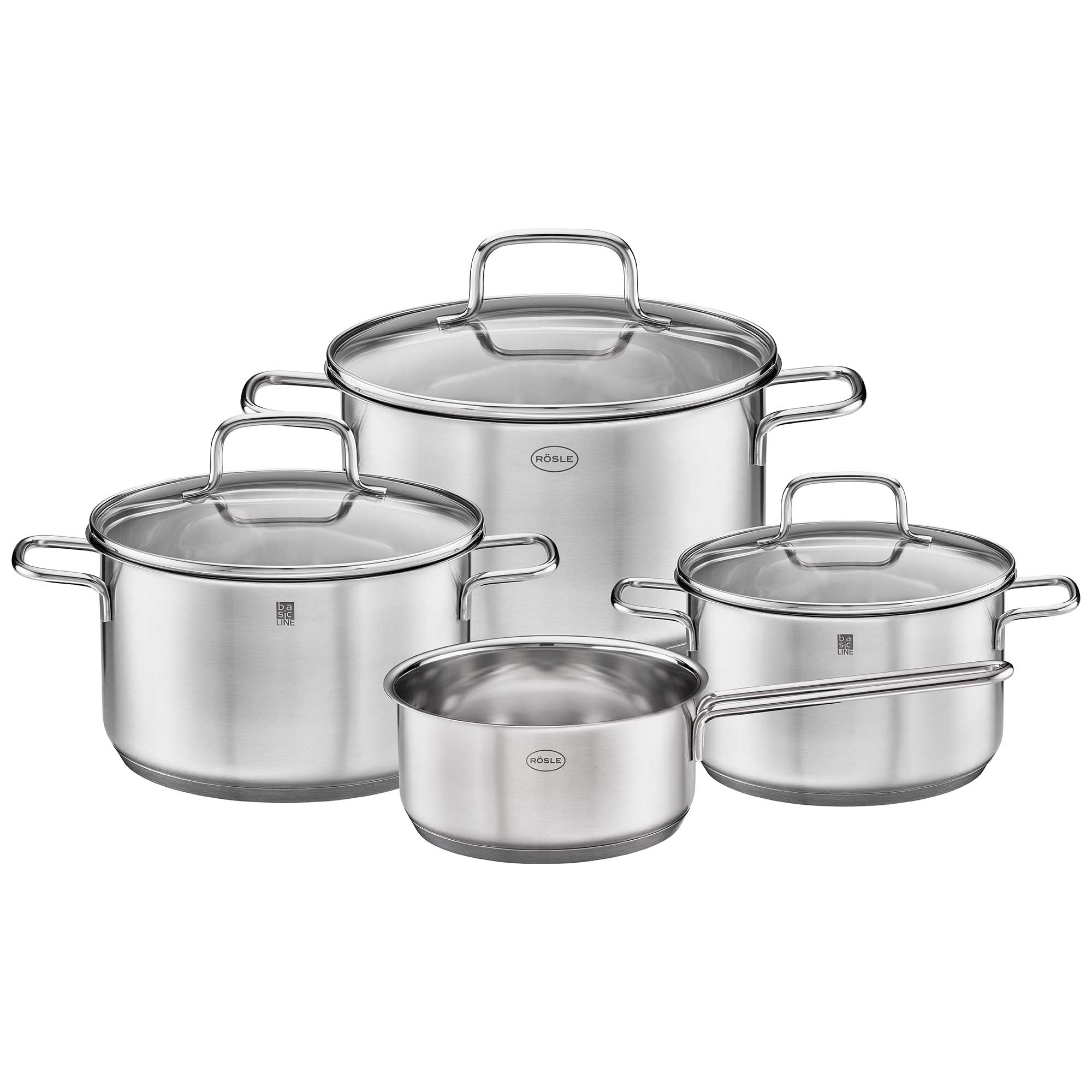 Pot set Basic Line 4 pcs. (18/10 stainless steel) with glass lid