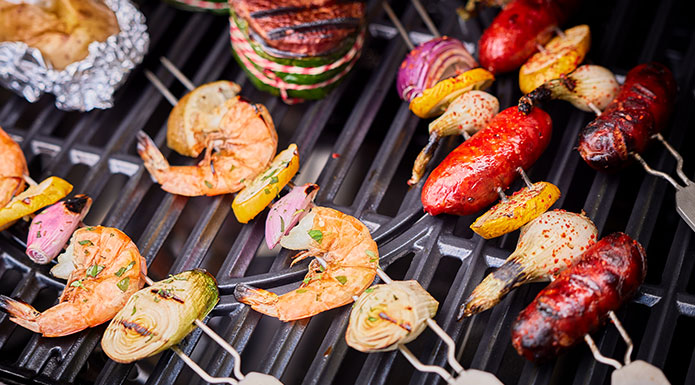 Prawns and sausage skewers