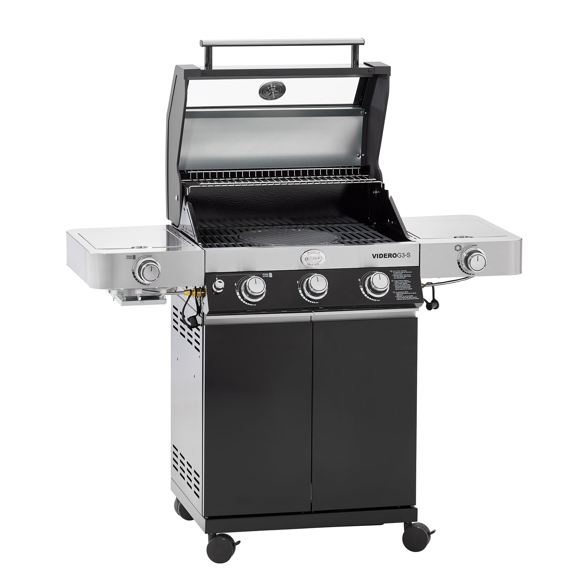 RÖSLE Gasgrill Videro G3-S Gasgrill Videro G3-S in Schwarz mit zwei Seitentischen und drei Reglern