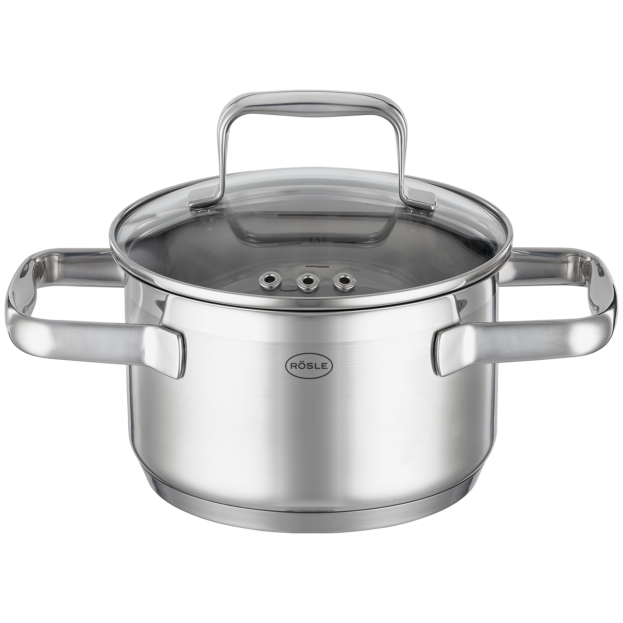 RÖSLE stainless steel saucepan 16 cm Stainless steel saucepan with glass lid, 16 cm diameter, two side handles
