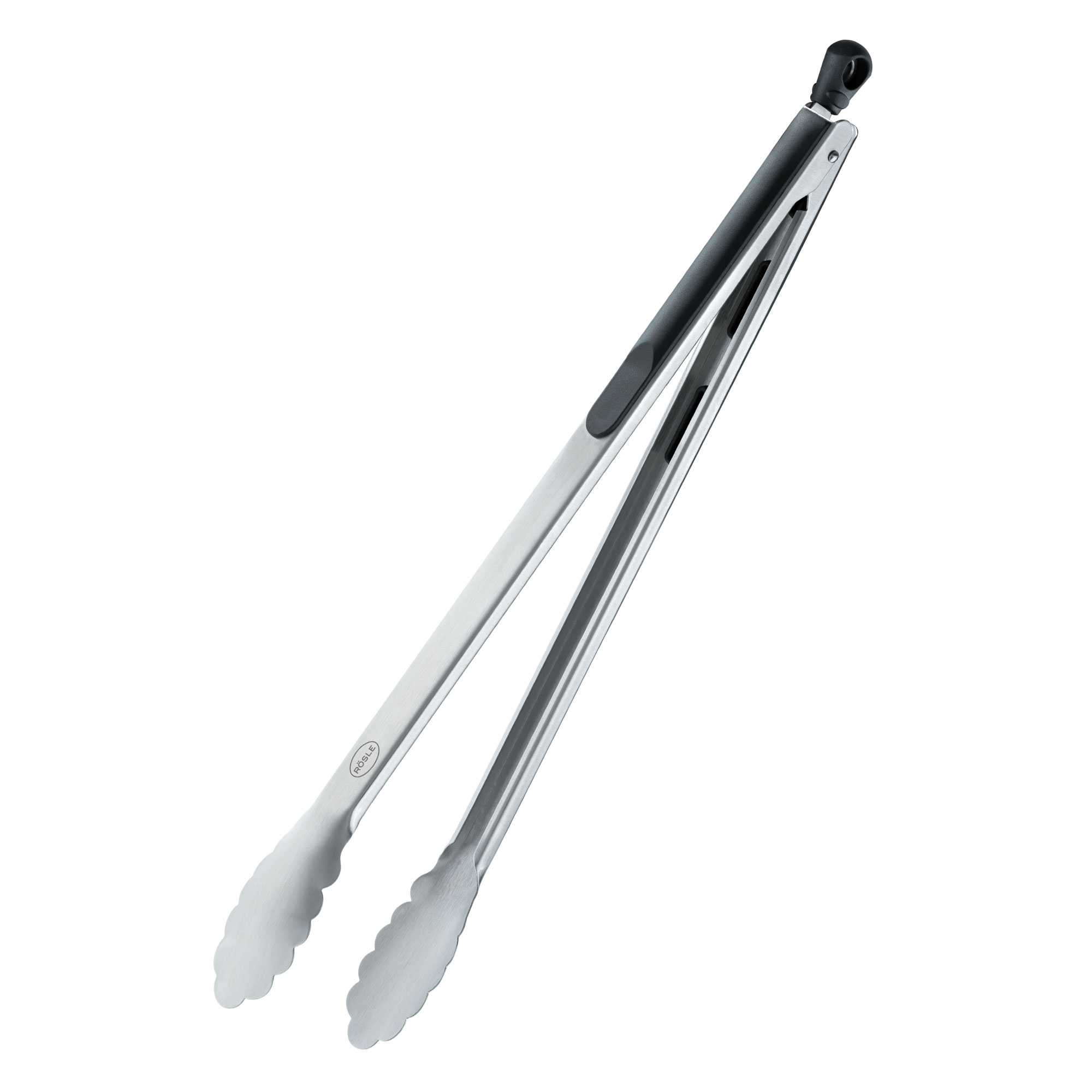 RÖSLE Edelstahl Grillzange Grillzange aus Edelstahl mit schwarzem Griff, ideal zum Wenden von Grillgut.