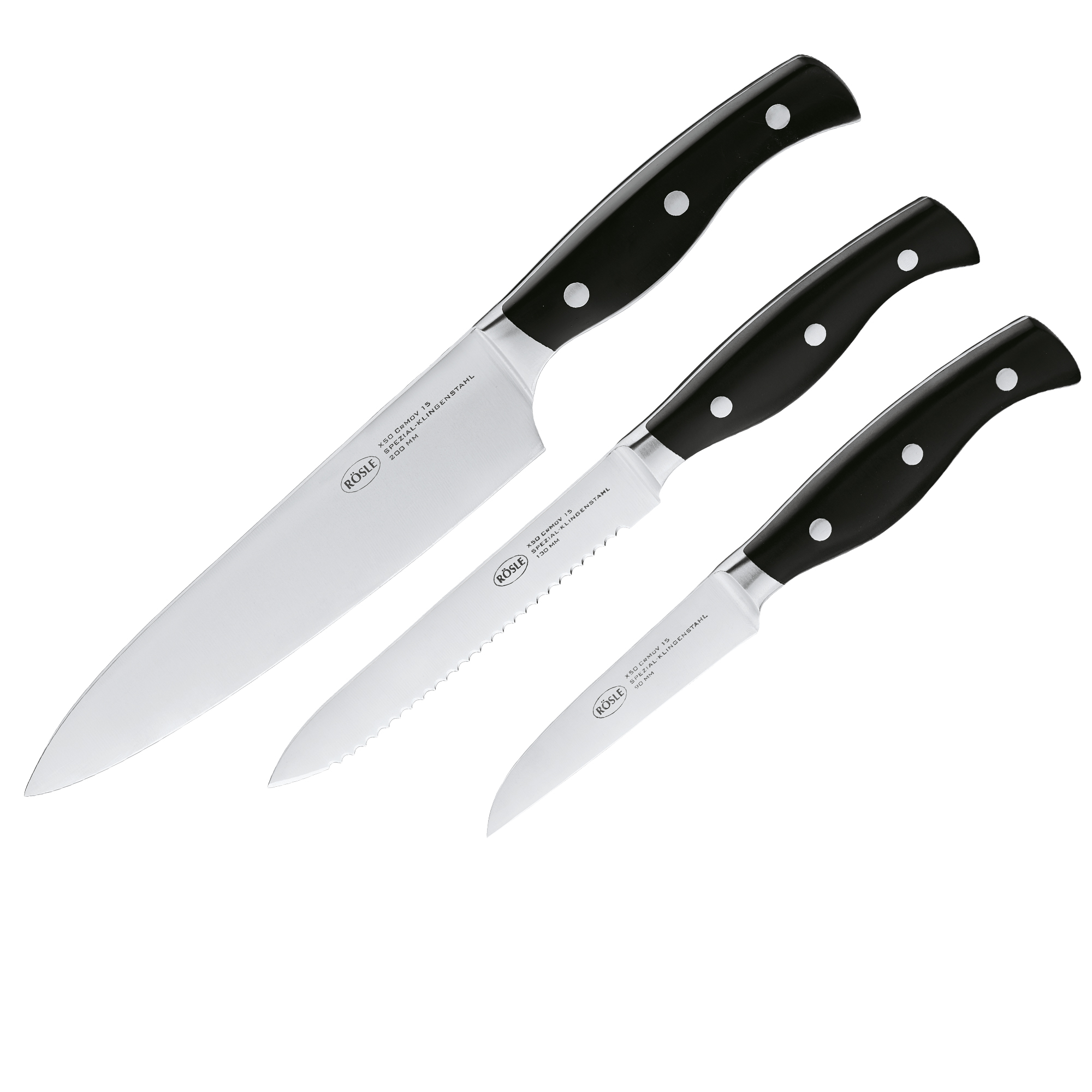 RÖSLE Pura Messerset Messerset Pura, 3-teilig, mit schwarzen Griffen und Edelstahlklingen