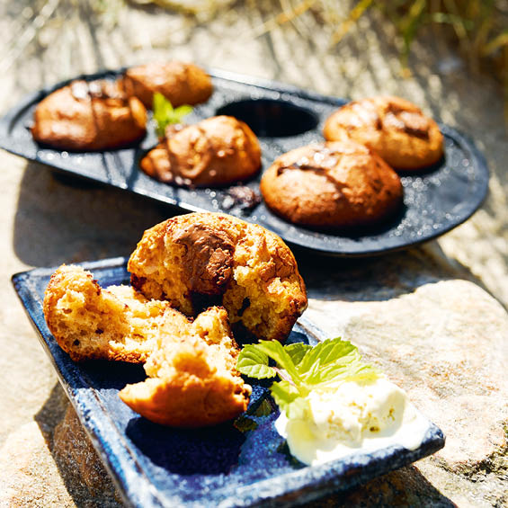 Schoko-Nougat-Muffins Schoko-Nougat-Muffins in der Barbecue Brat- und Backform