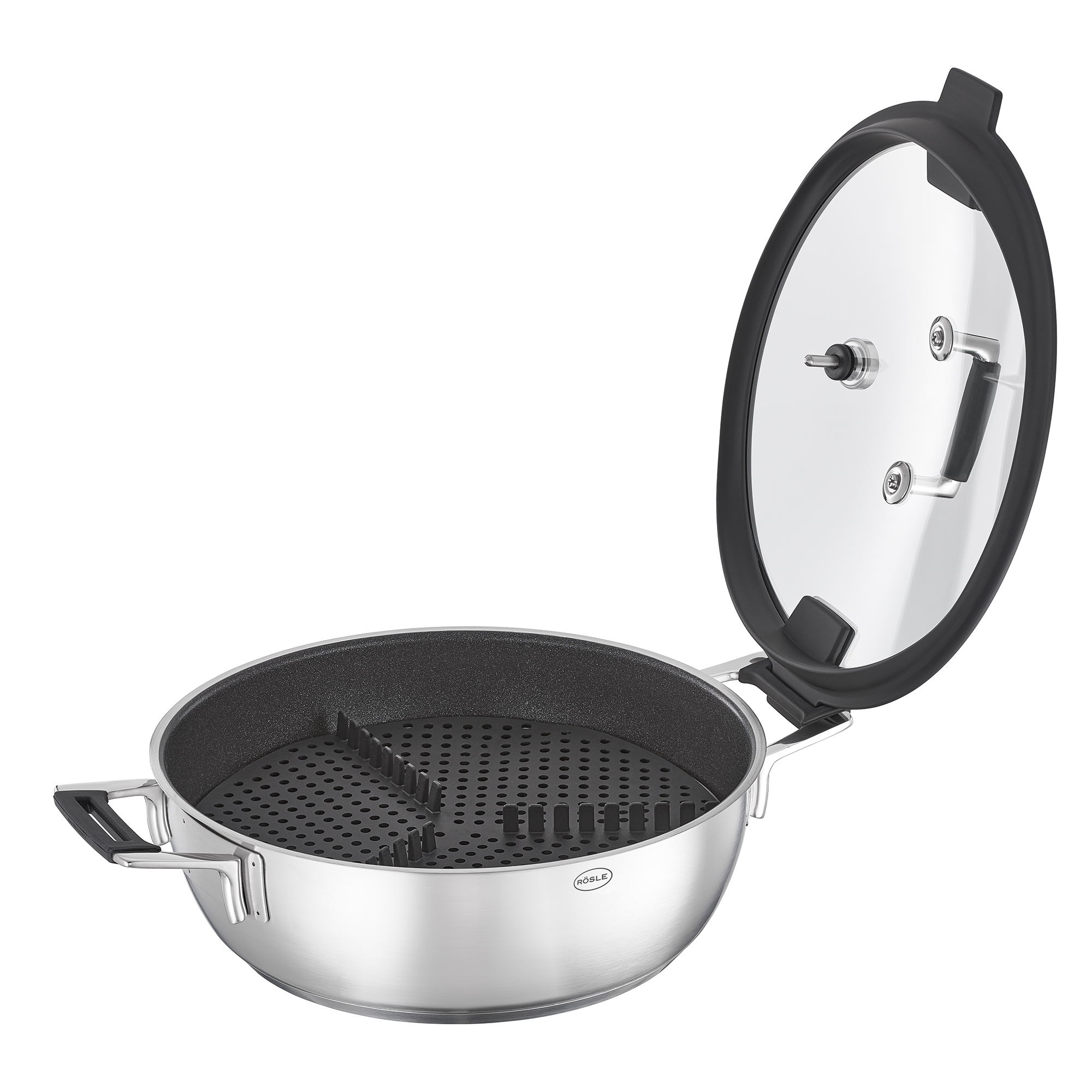 RÖSLE Aroma steamer braising pan 28 cm Aroma steamer braising pan, 28 cm, made of stainless steel with non-stick coating and glass...