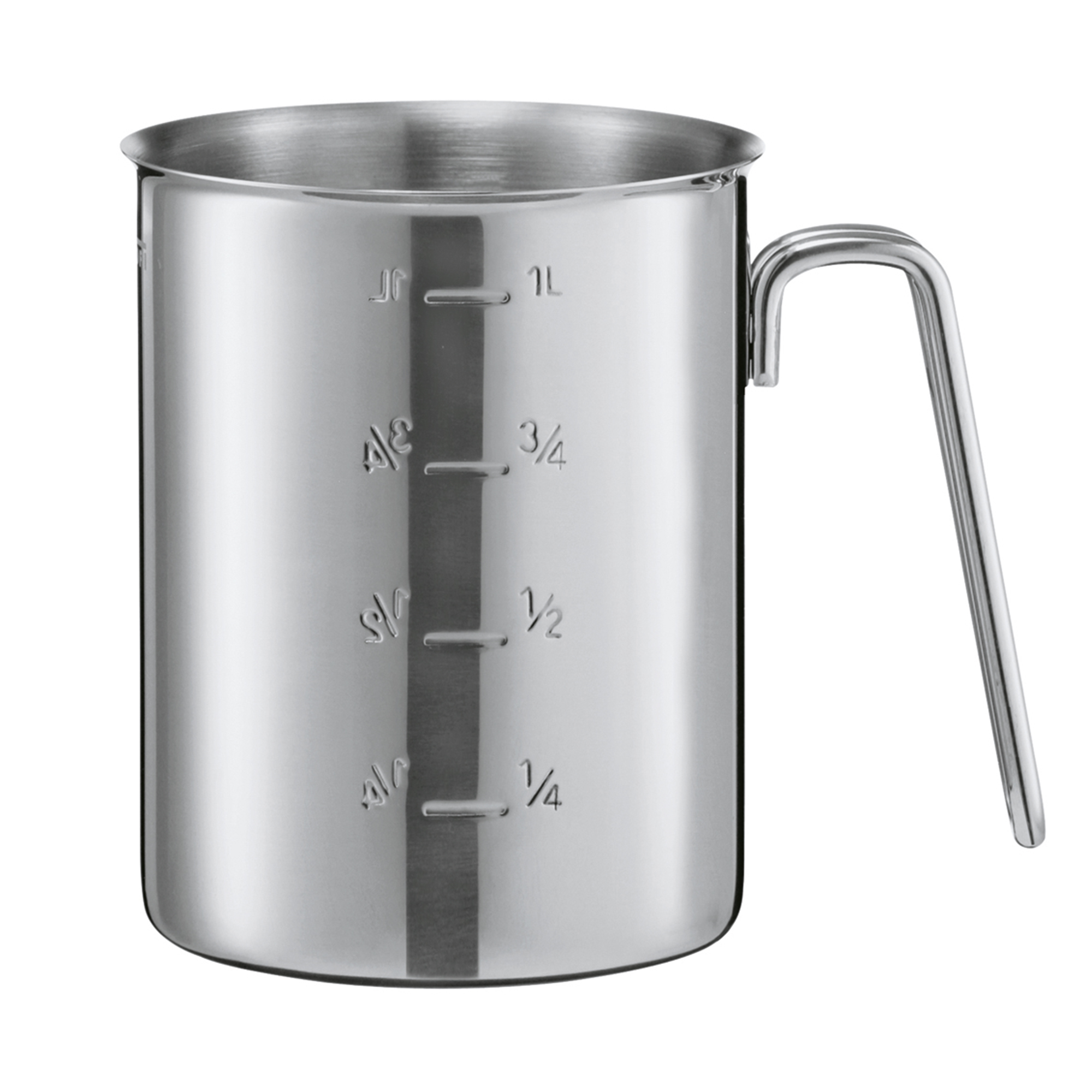 RÖSLE Edelstahl Messbecher 12 cm Messbecher aus Edelstahl, 12 cm hoch, mit Skala für Volumenangaben, Griff aus Edelstahl