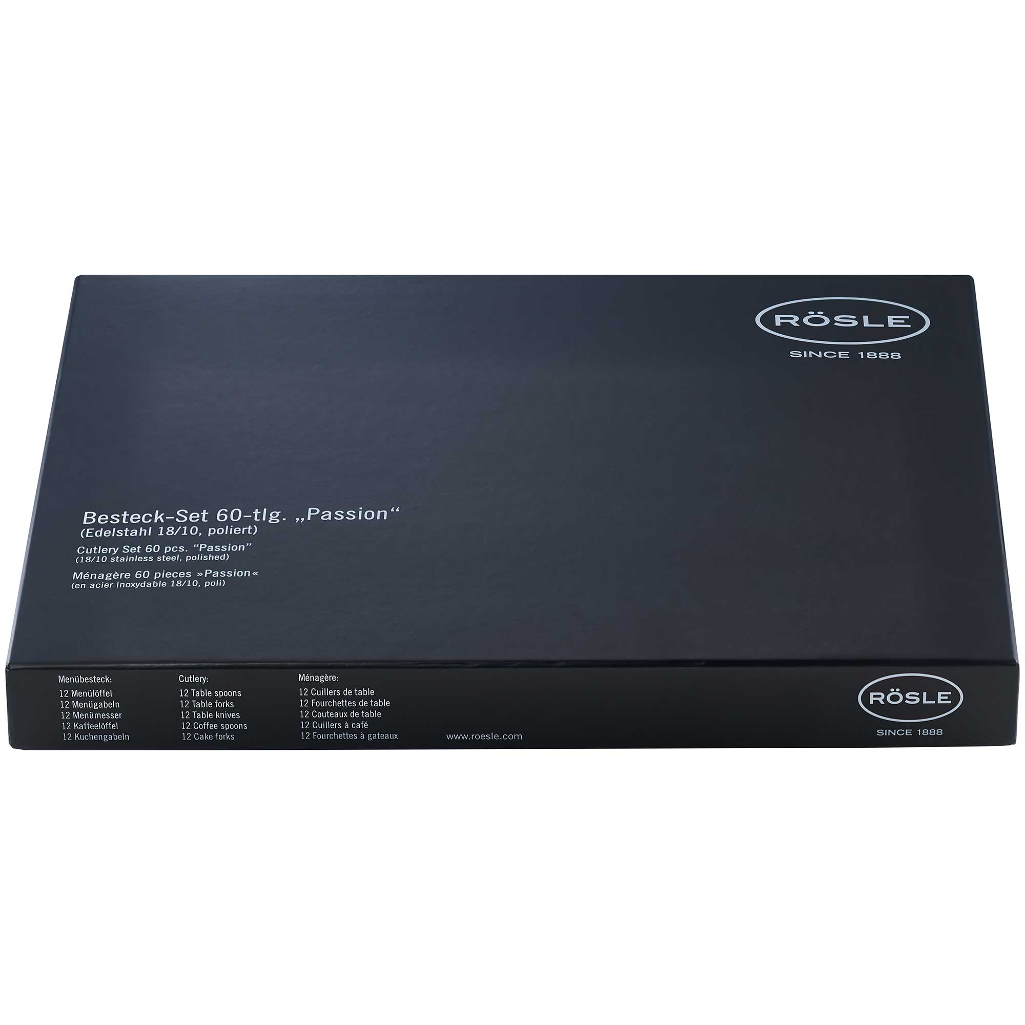 RÖSLE Besteck-Set "Passion" 60-teilig Besteck-Set "Passion" in schwarzer Verpackung, 60-teilig, Edelstahl 18/10, mit Produktinformationen.