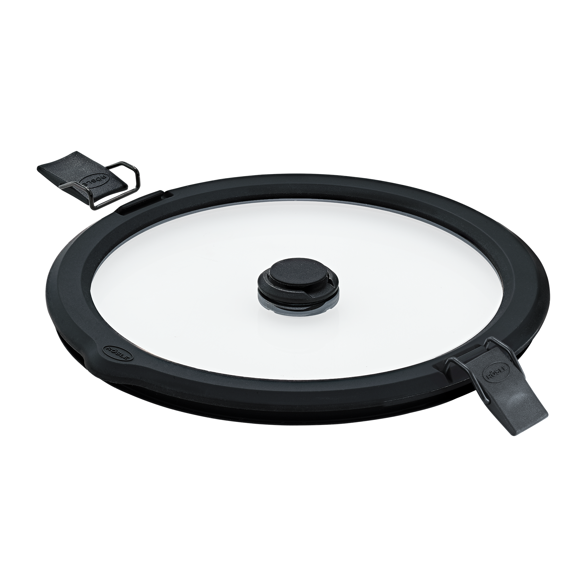 RÖSLE Vakuumdeckel rund 0,8 l Vakuumdeckel, rund, 0,8 l, schwarz, mit zwei Halteklammern und zentralem Ventil.