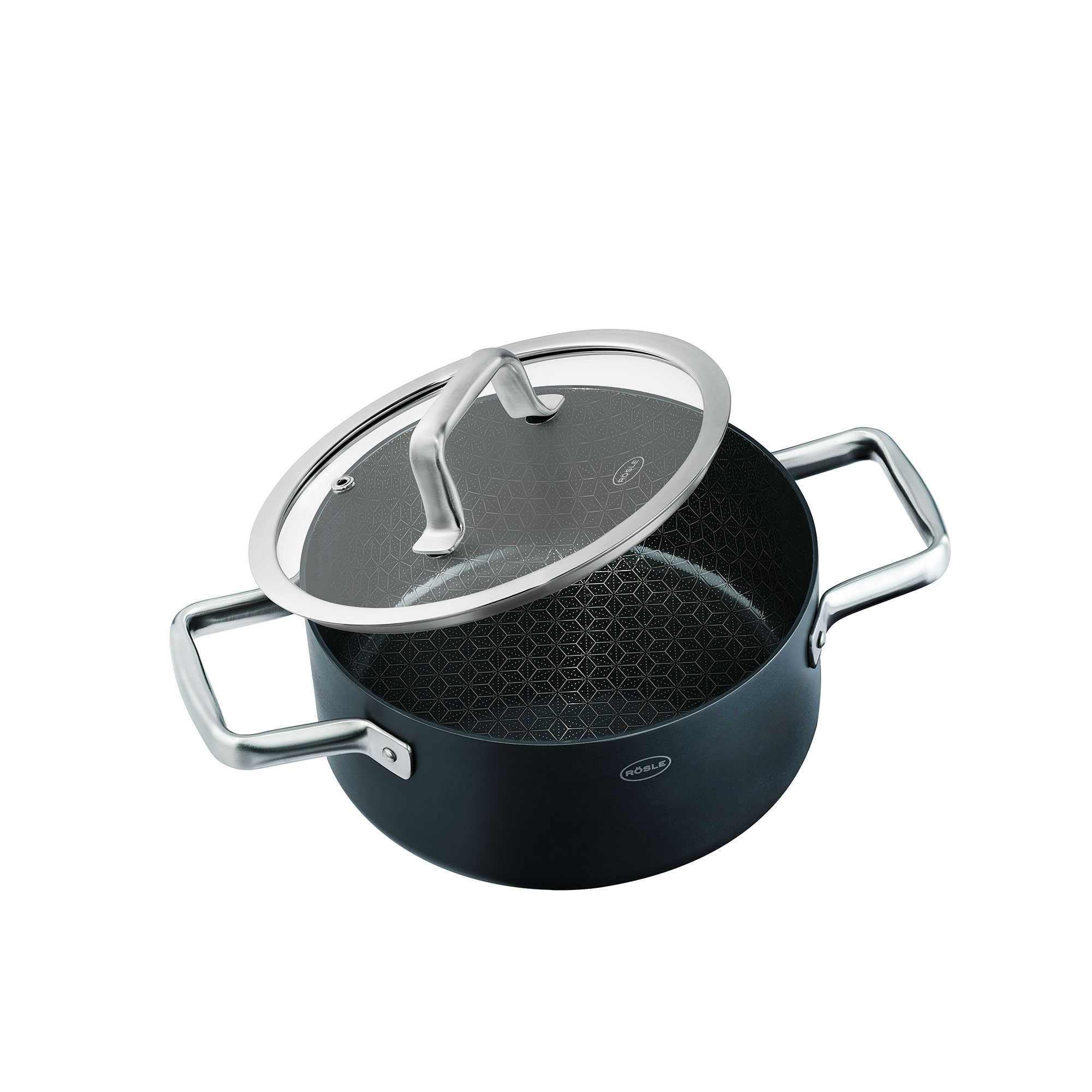 Kochtopf EBONIC Ø 16 cm Kochtopf aus Mehrschichtmaterial mit Keramikversiegelung ProNero, Ø 16 cm, geöffneter Deckel