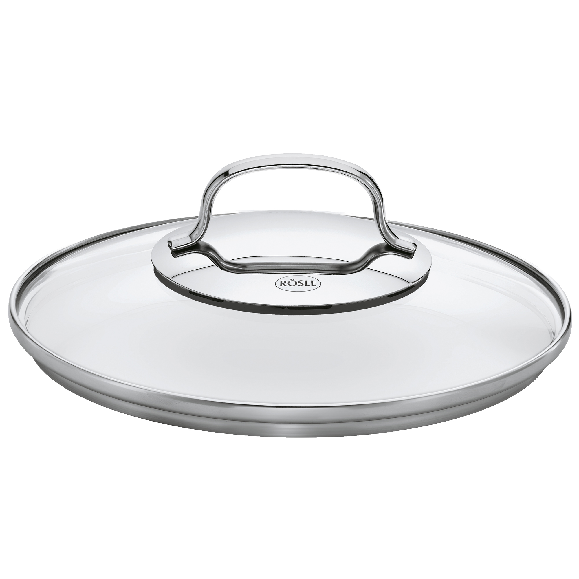 RÖSLE Glasdeckel 24 cm Glasdeckel, 24 cm, rund, transparent mit Edelstahlrand und Griff