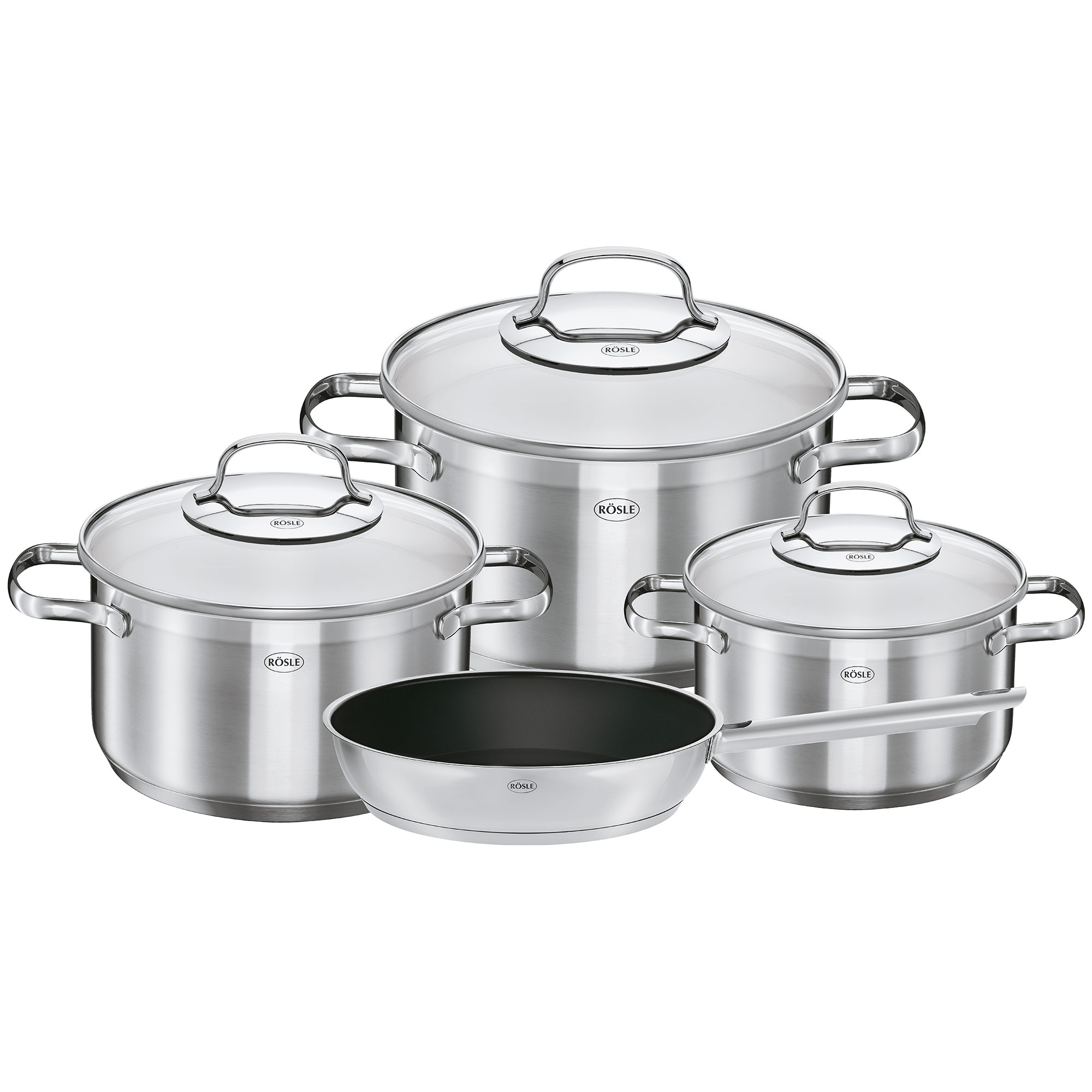 RÖSLE Topf-Set Elegance Topf-Set Elegance, 4-teilig, aus Edelstahl, mit Glasdeckeln, verschiedene Größen