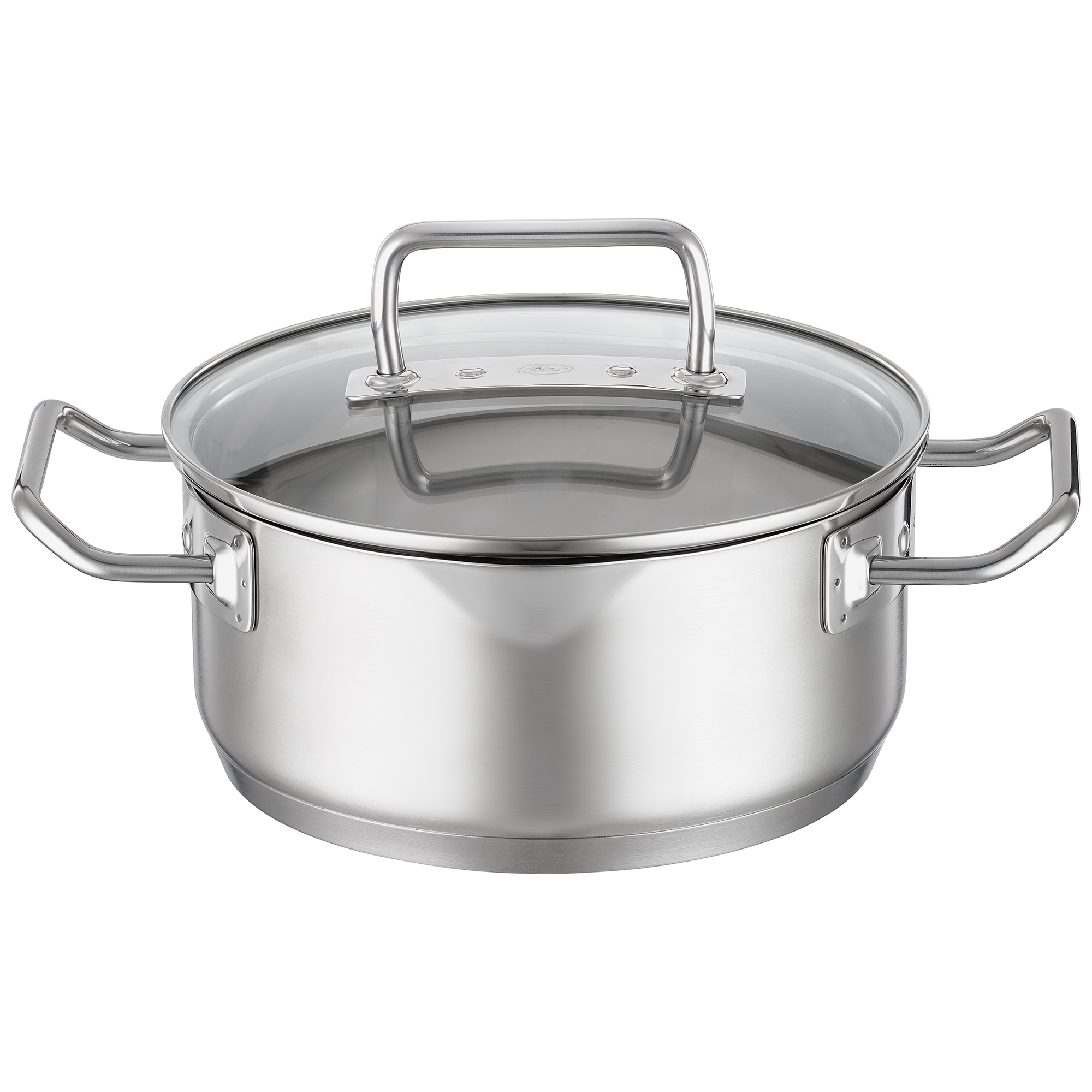 RÖSLE Bratentopf 20 cm Bratentopf, 20 cm, aus Edelstahl, mit Glasdeckel und zwei Griffen