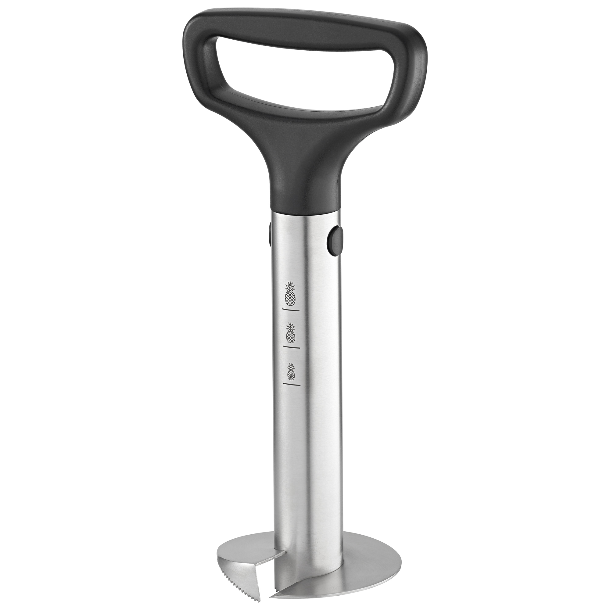 RÖSLE pineapple slicer Stainless steel pineapple slicer with black handle and three functions.