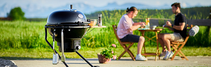 Charcoal Ball Grill No.1 F60 AIR NERO with mountains in the background