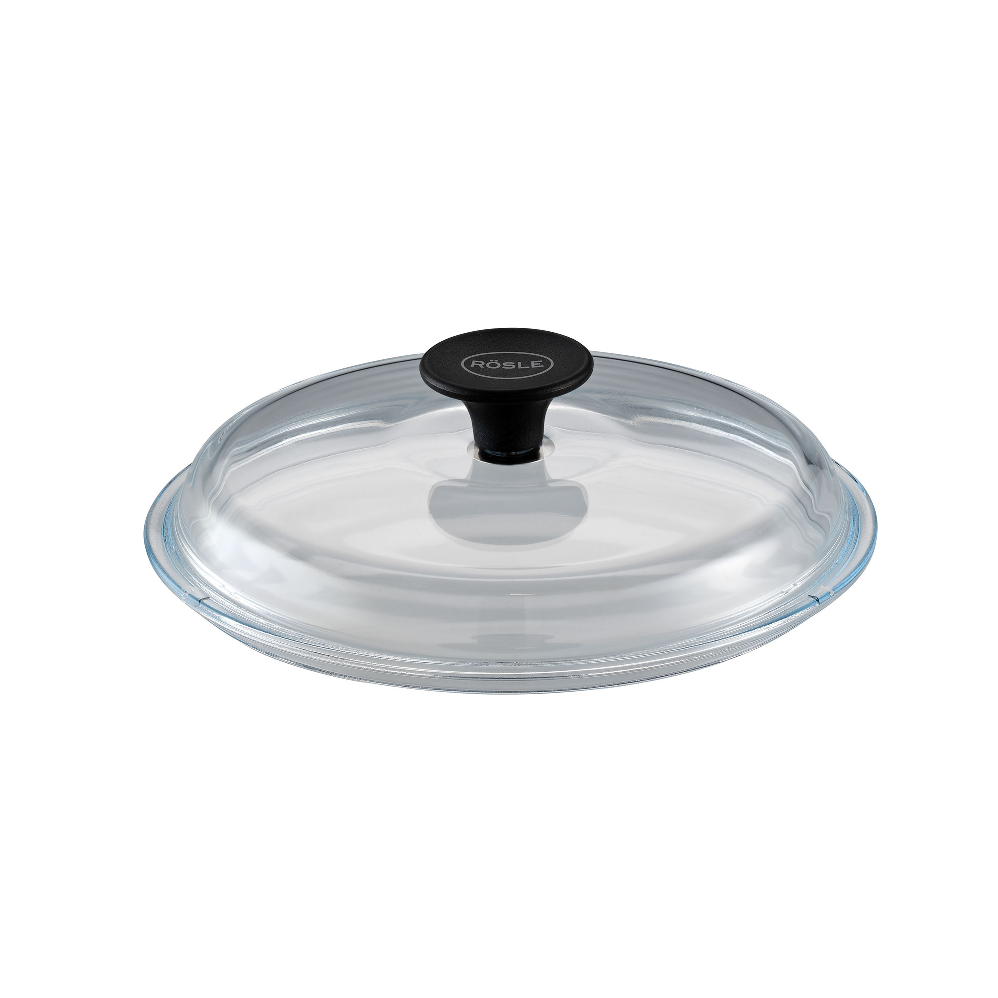 RÖSLE glass lid 20 cm Glass lid, 20 cm diameter, transparent with black handle.