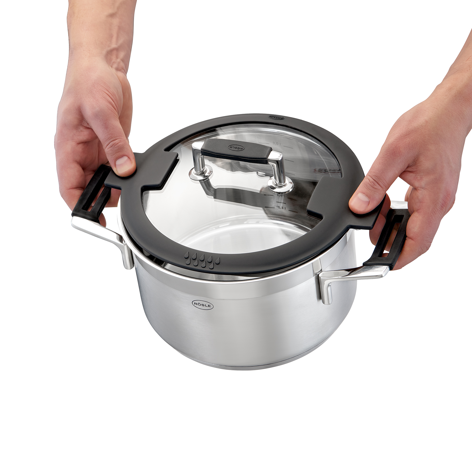 RÖSLE Glasdeckel 24 cm Glasdeckel für Topf, 24 cm, aus Glas und Edelstahl, mit ergonomischen Griffen.