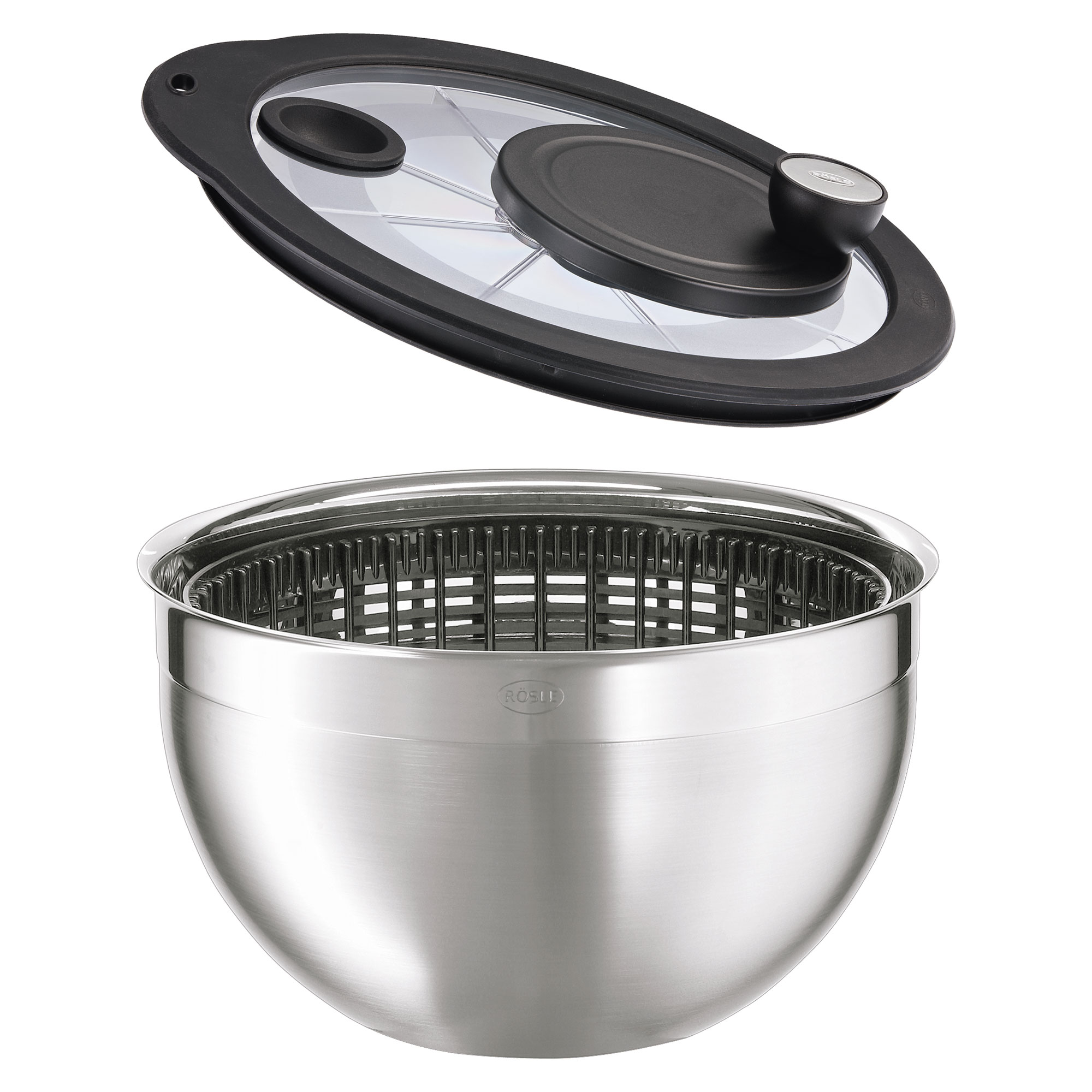 RÖSLE Salatschleuder mit Frischhaltedeckel Salatschleuder aus Edelstahl mit transparentem Frischhaltedeckel, inklusive Innensieb.