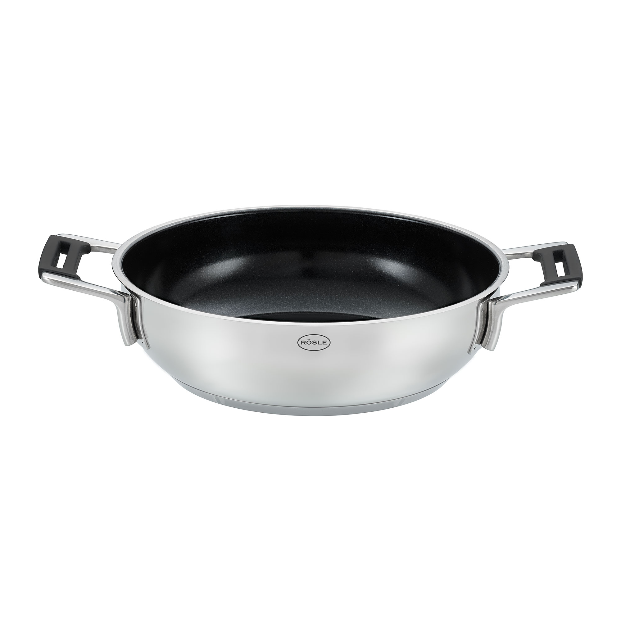 RÖSLE Servierpfanne 24 cm Servierpfanne, 24 cm, aus Edelstahl mit Keramikversiegelung, runde Form, zwei Griffe