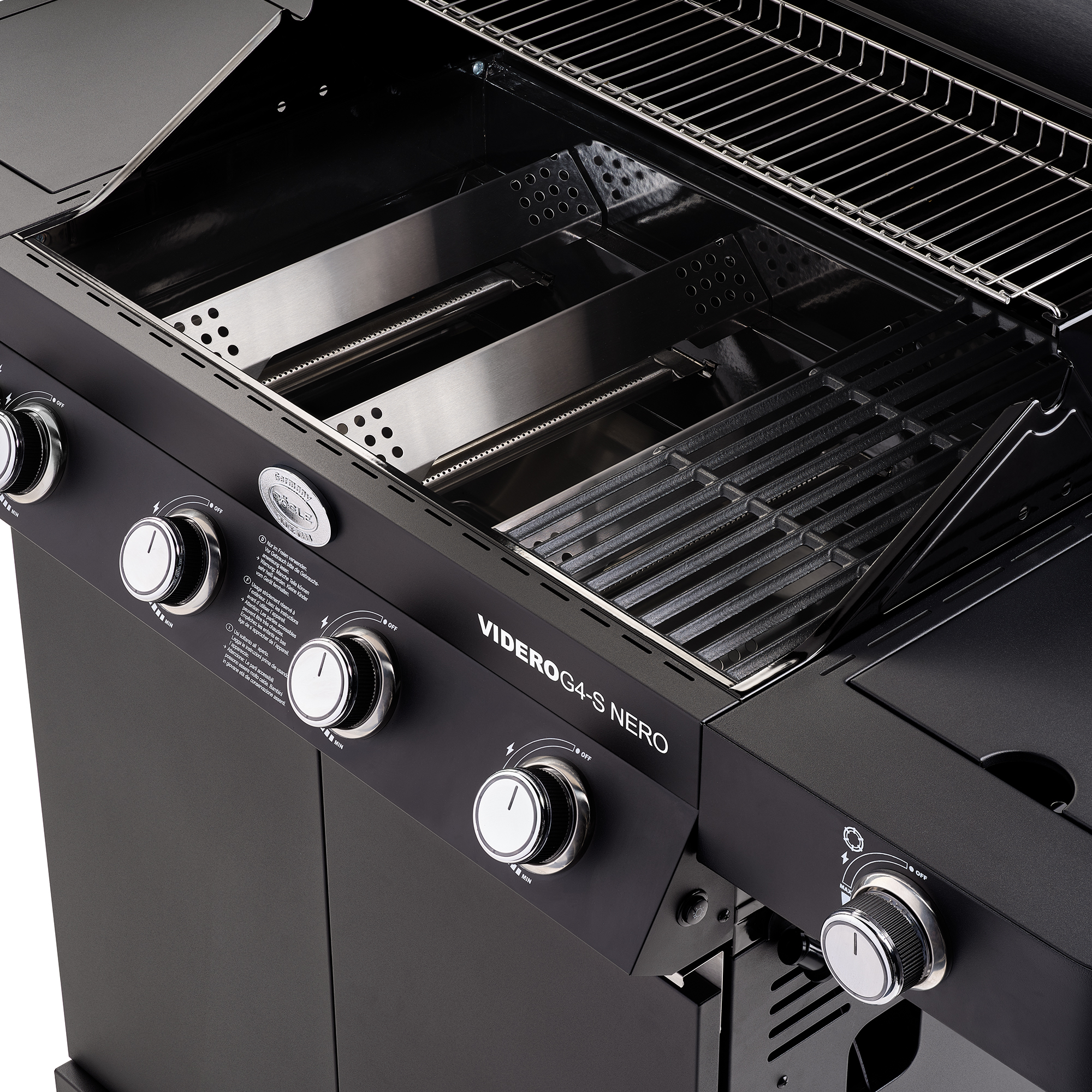RÖSLE Gasgrill Videro G4-S Nero Gasgrill Videro G4-S Nero in Schwarz mit zwei Grillrosten und Bedienelementen.