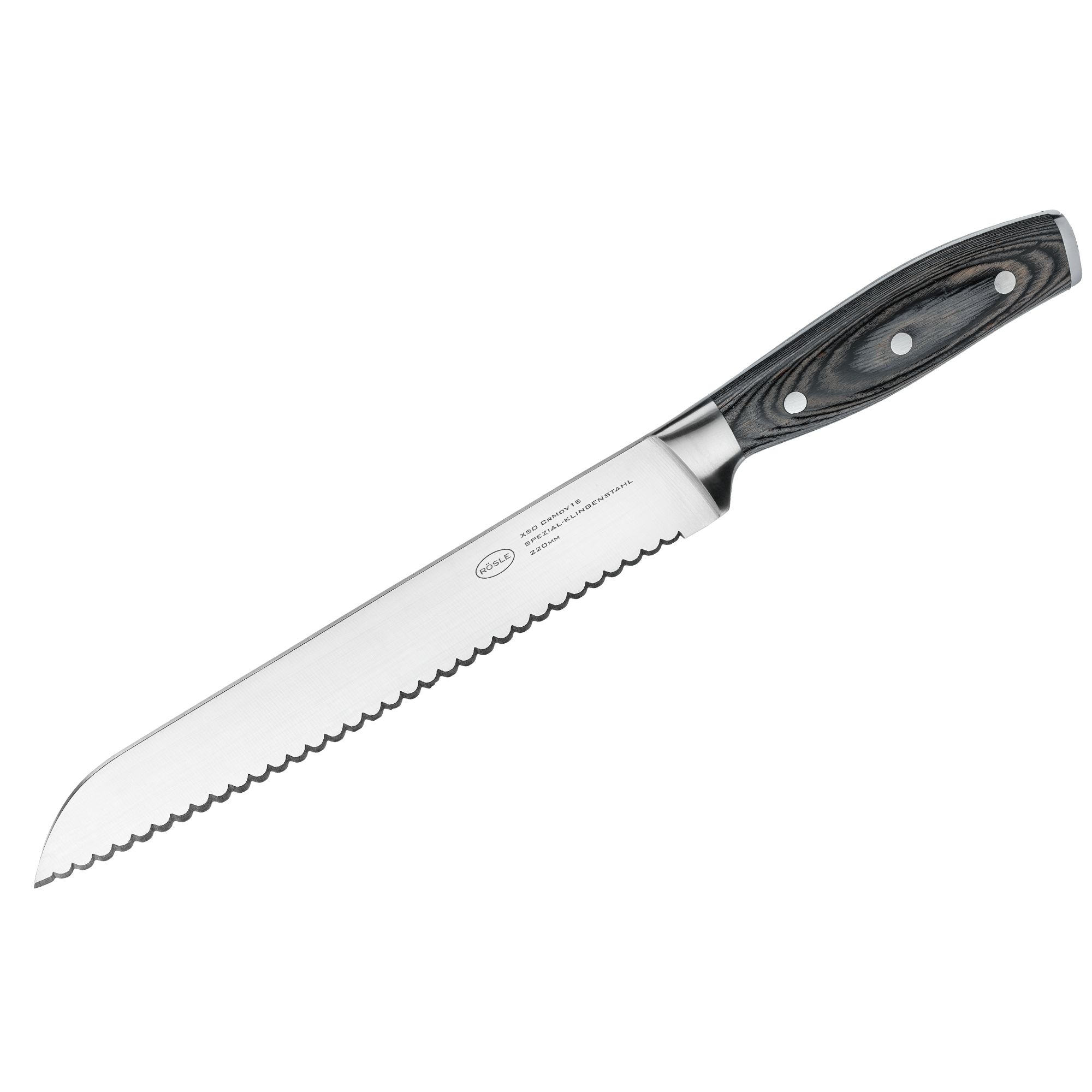 RÖSLE Brotmesser Wolfgrey Brotmesser in Wolfgrey mit gezahnter Klinge und ergonomischem Griff aus Holz.